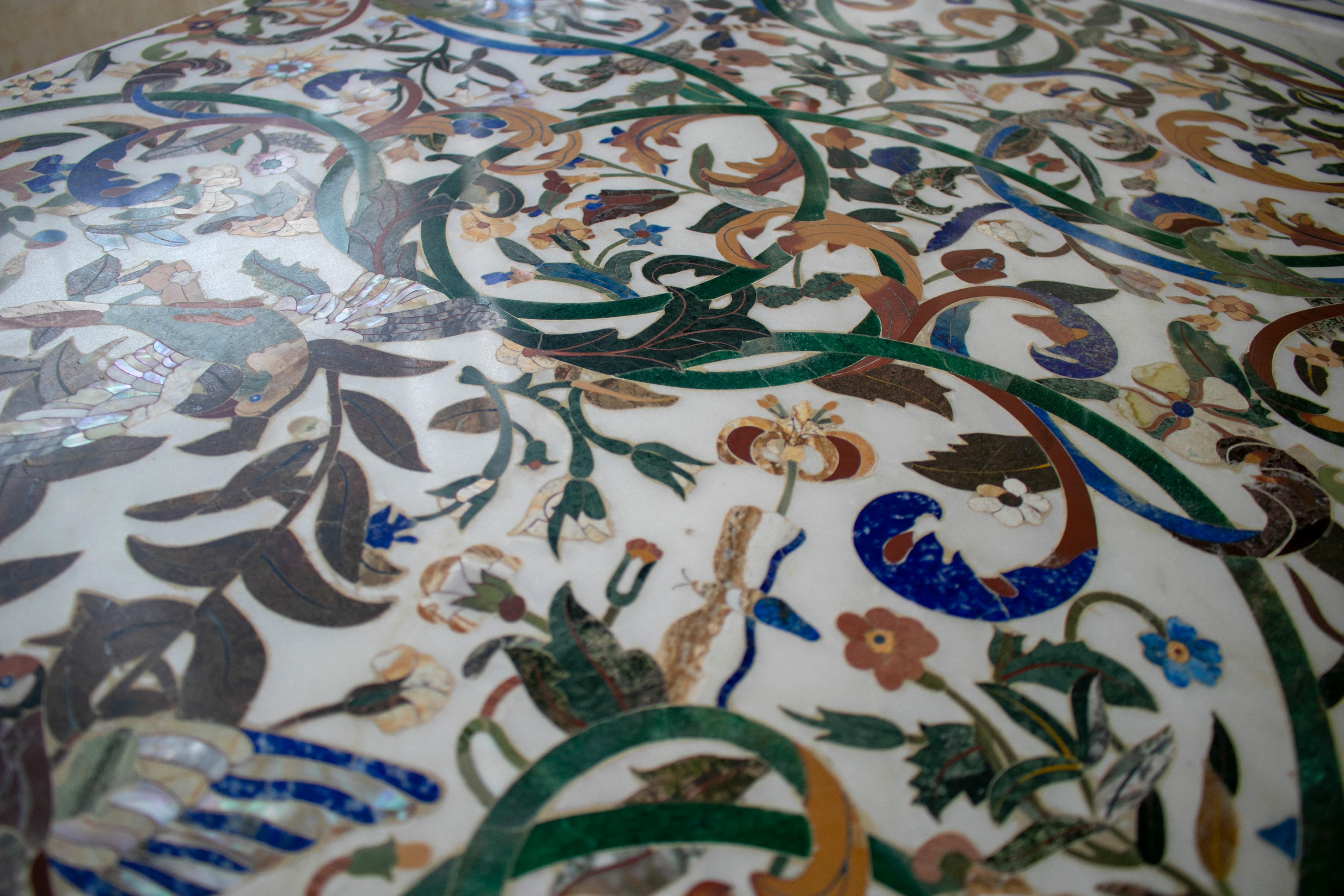 1990s Grand Pietre Dure Inlay Mosaic Marble Long Console Table Signed 