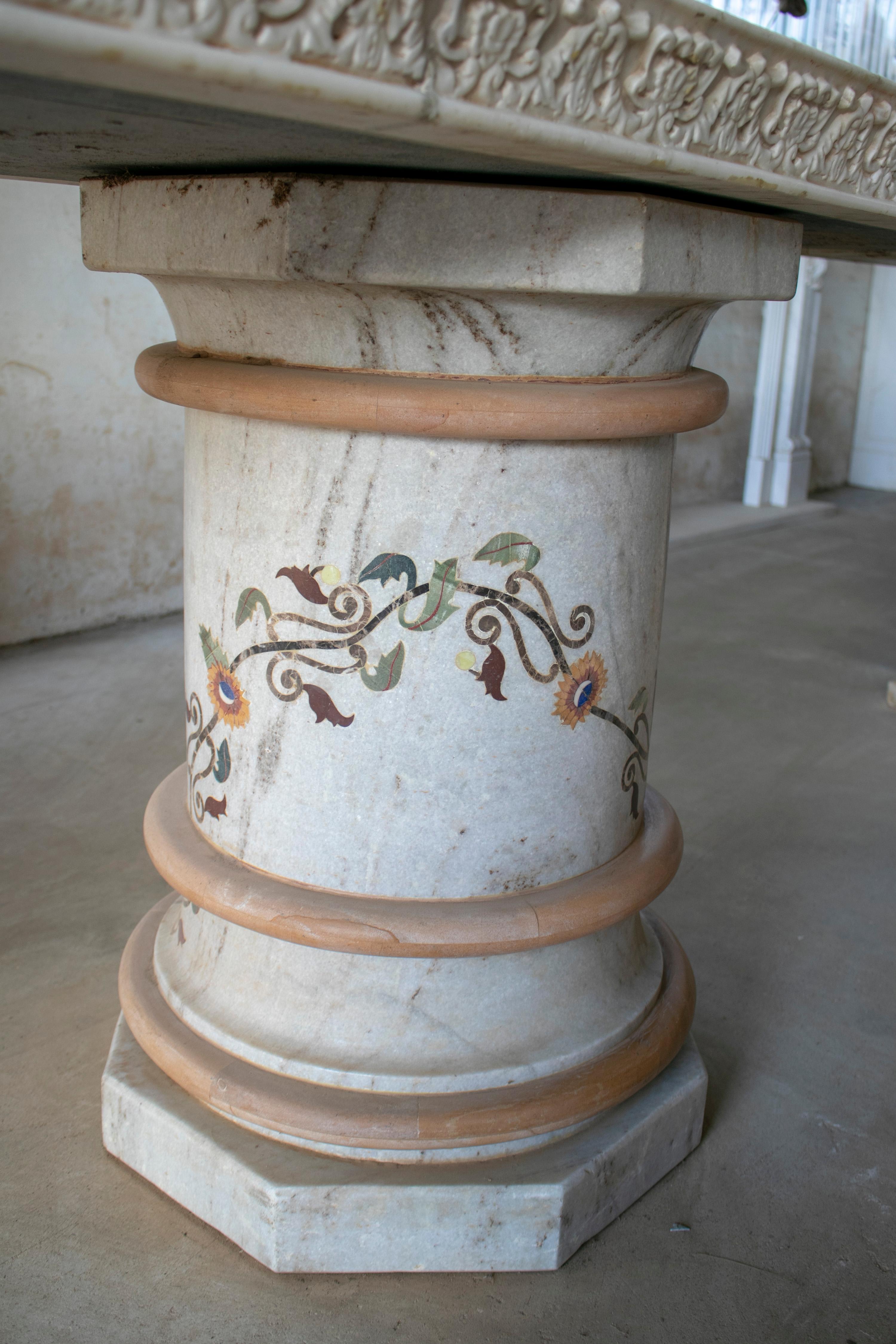 1990s Grand Pietre Dure Inlay Mosaic Marble Long Console Table Signed 
