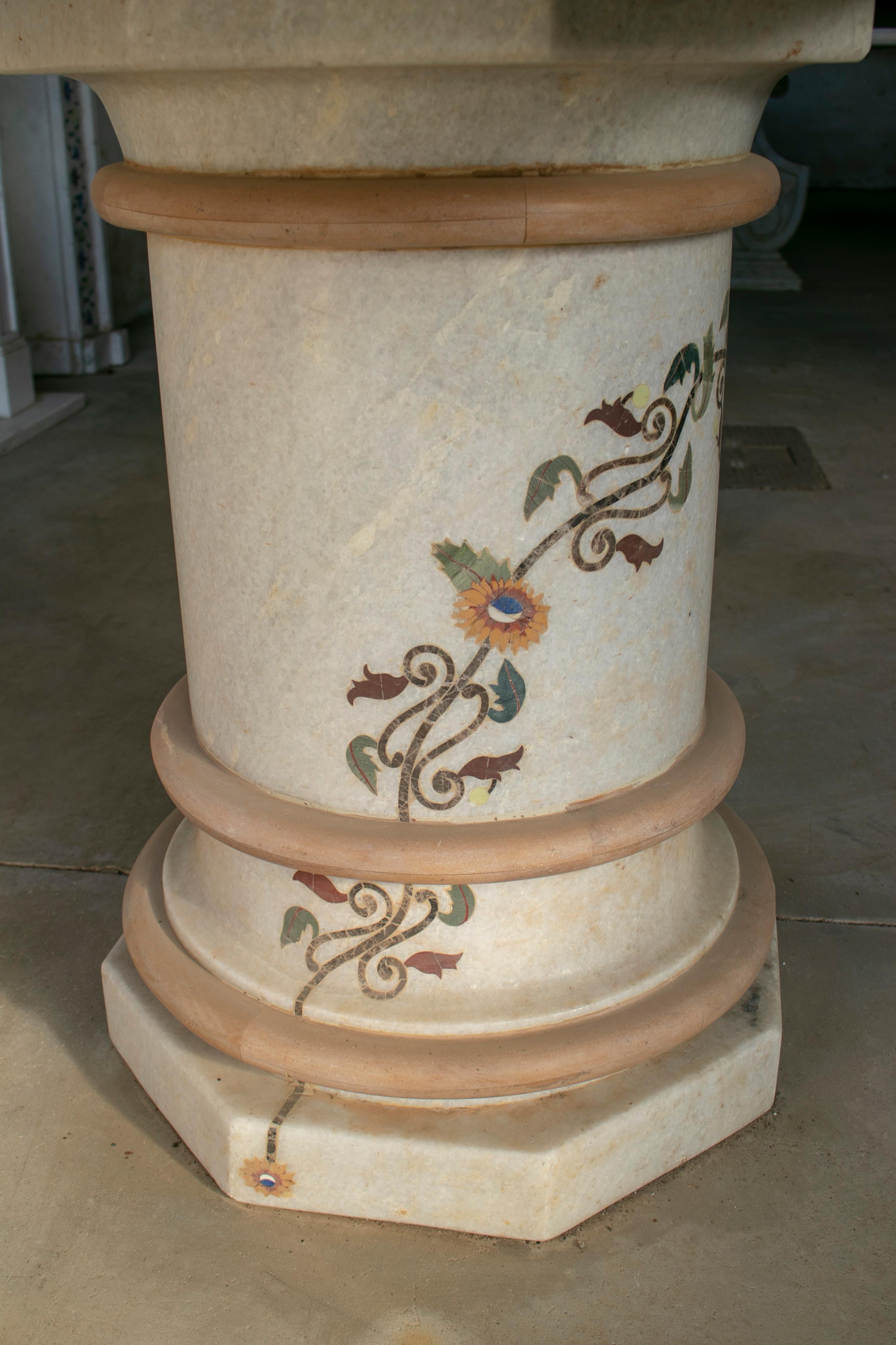 20th Century 1990s Grand Pietre Dure Inlay Mosaic Marble Long Console Table Signed 