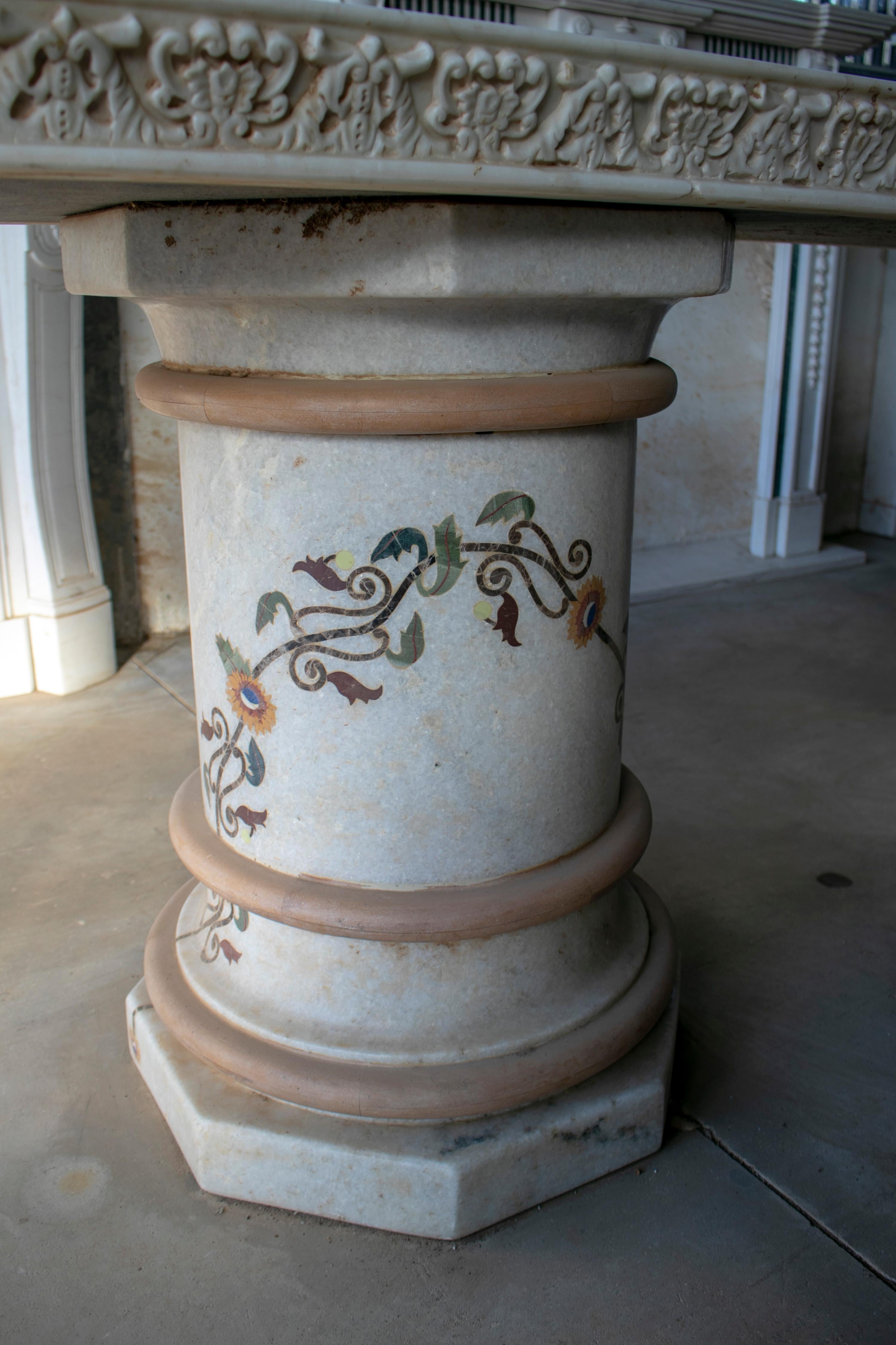 1990s Grand Pietre Dure Inlay Mosaic Marble Long Console Table Signed 