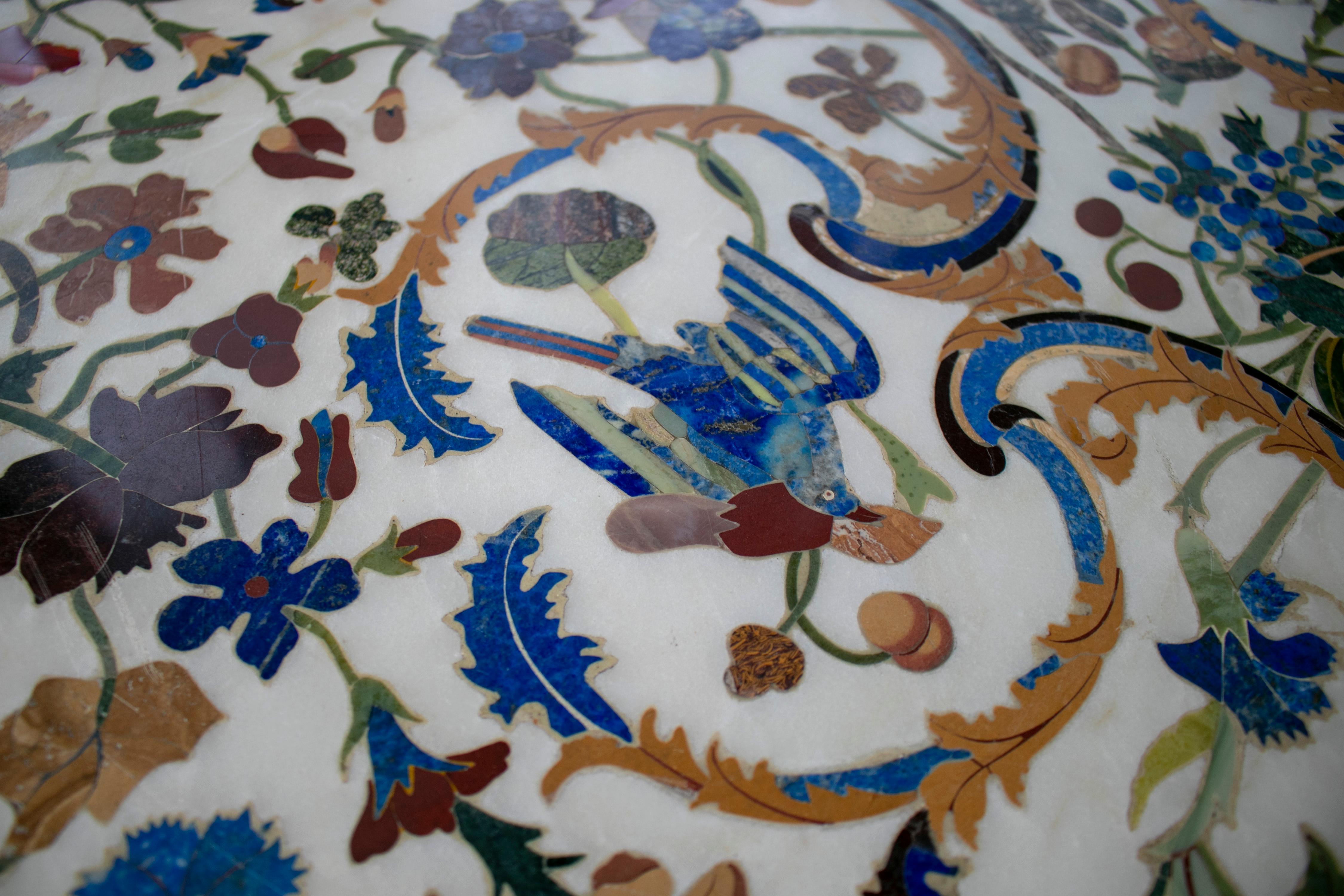 1990s Grand Pietre Dure Inlay Mosaic Marble Long Console Table Signed 