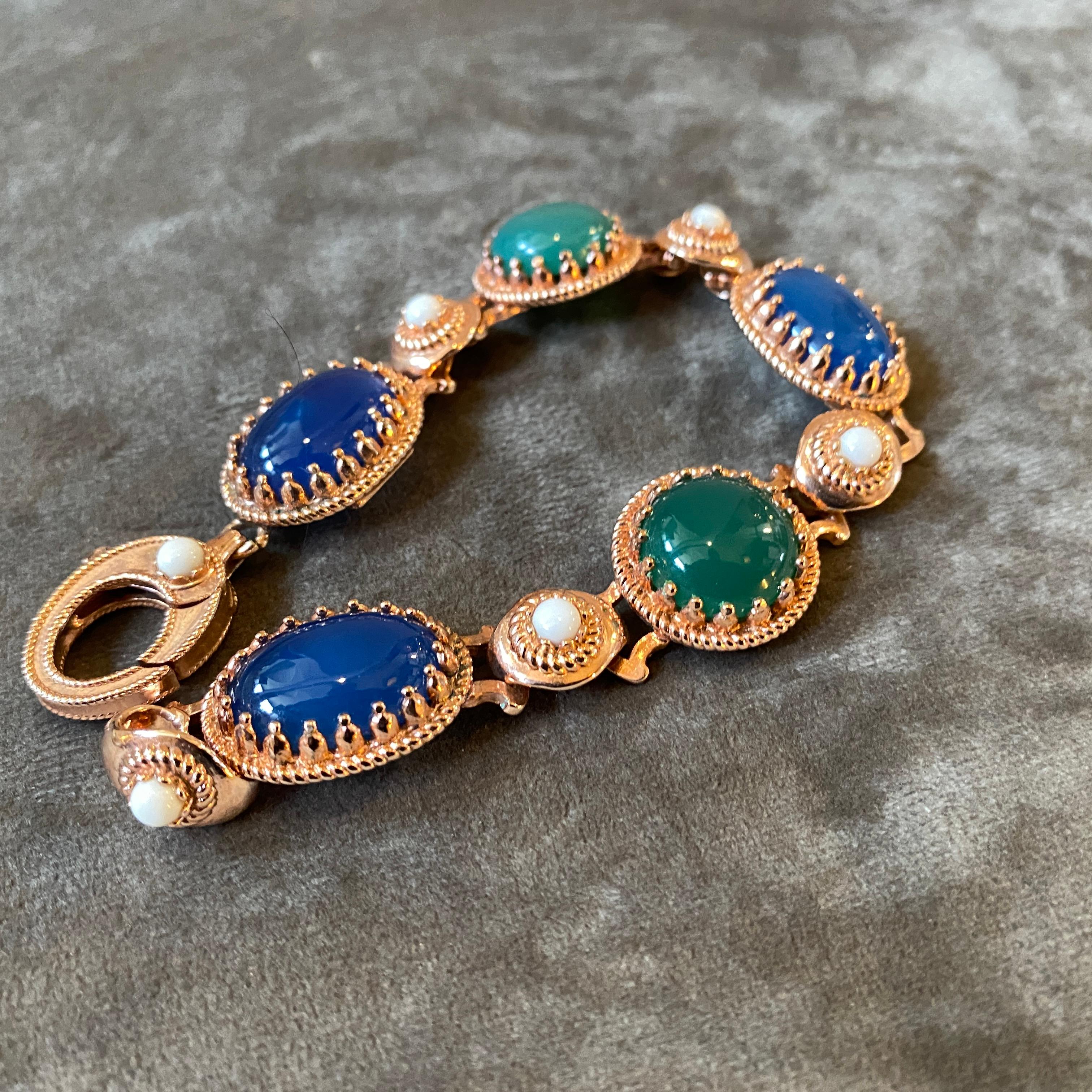 1990s Green and Blue Agate and Bronze Italian Bracelet by Anomis In Good Condition In Aci Castello, IT