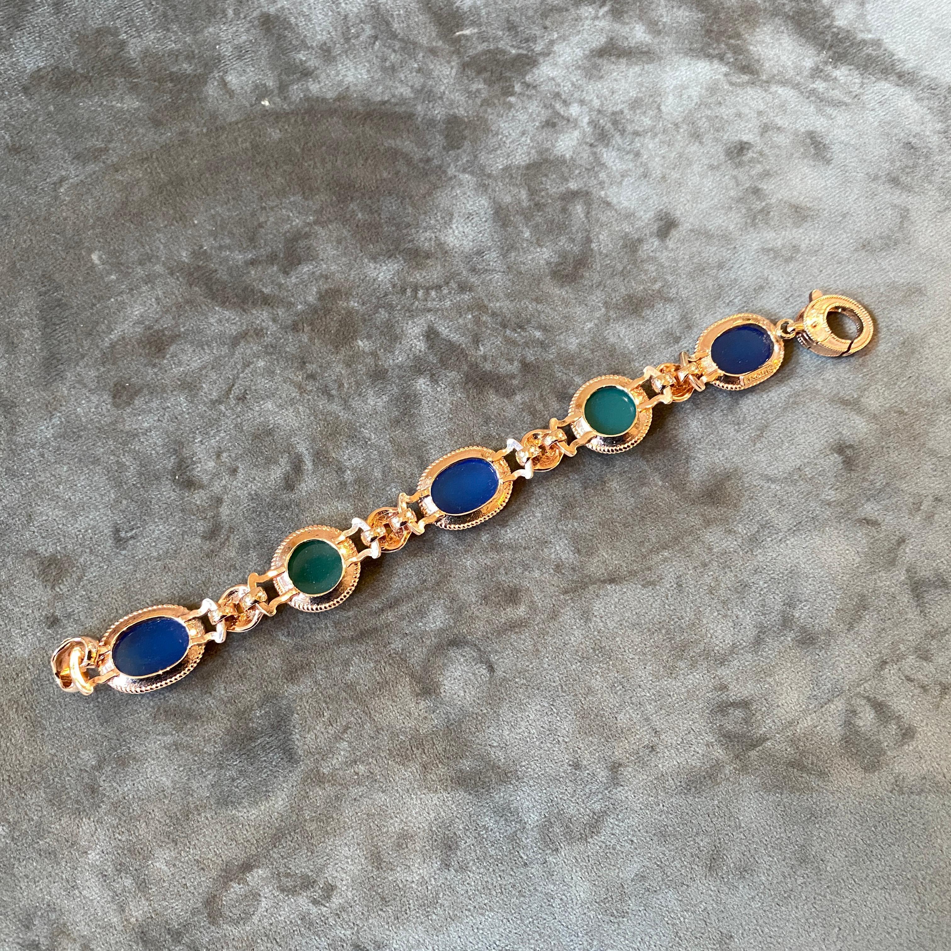 Women's 1990s Green and Blue Agate and Bronze Italian Bracelet by Anomis