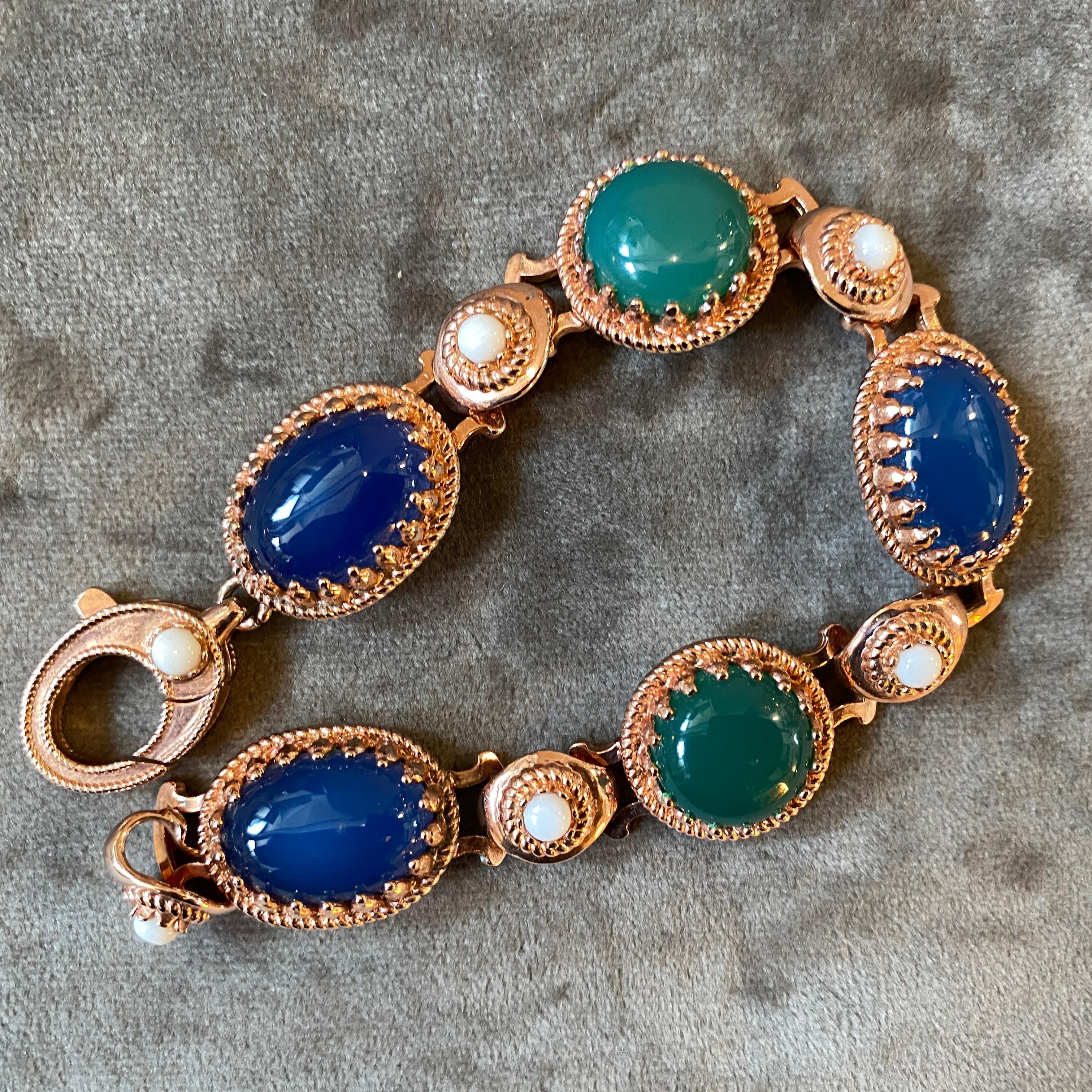 1990s Green and Blue Agate and Bronze Italian Bracelet by Anomis 1