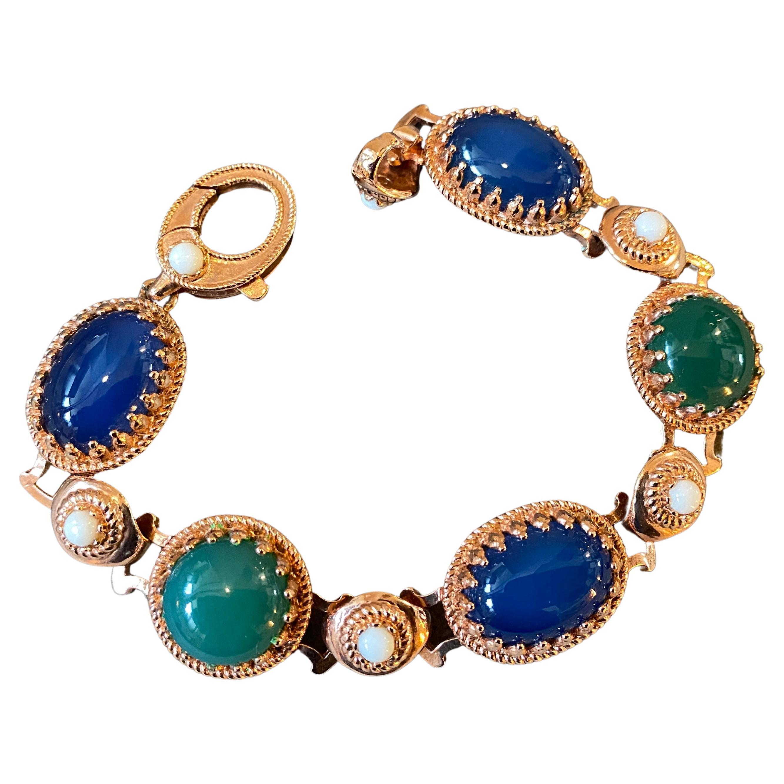 1990s Green and Blue Agate and Bronze Italian Bracelet by Anomis