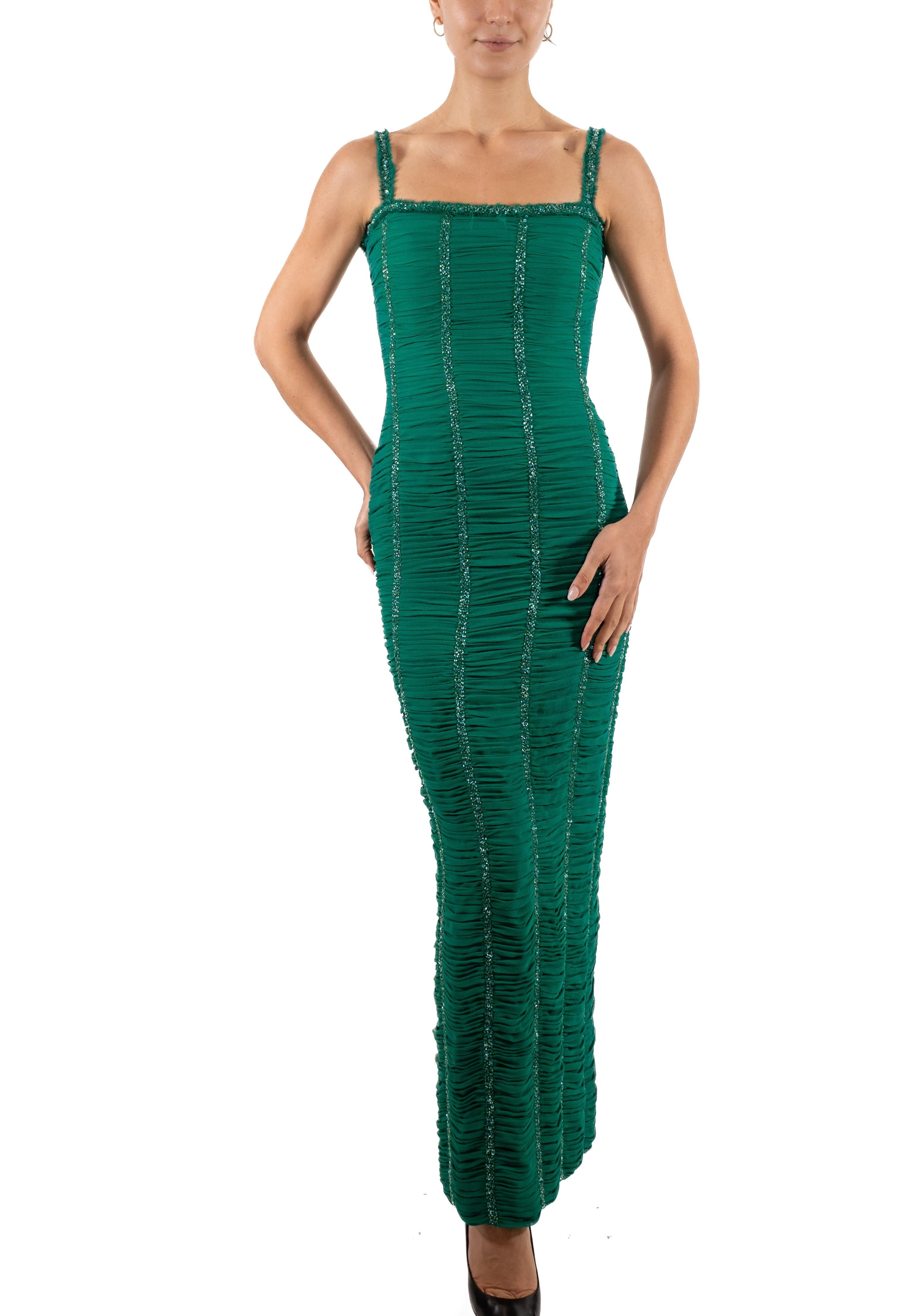 1990S Green Beaded Silk Chiffon Gown For Sale 1