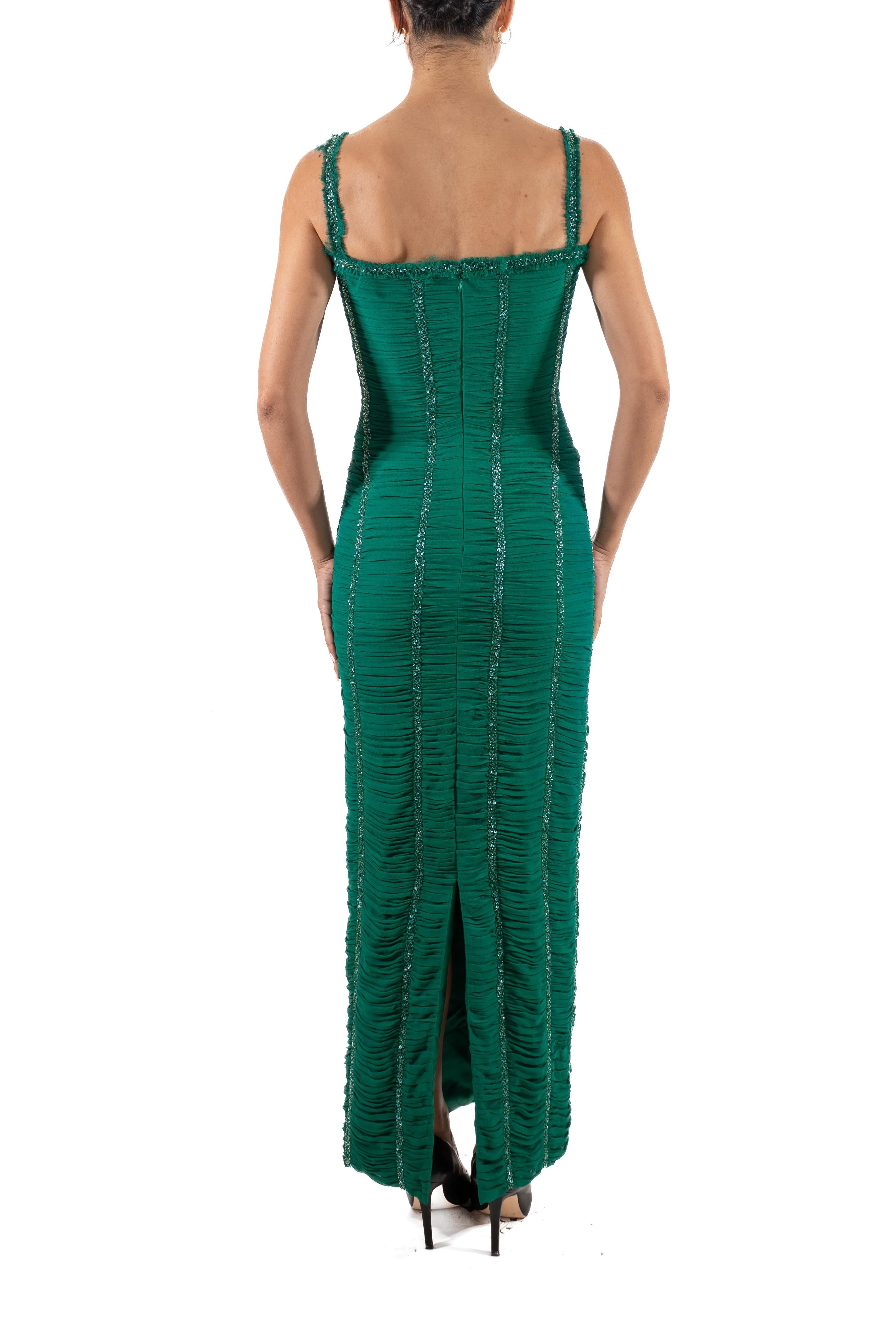 1990S Green Beaded Silk Chiffon Gown For Sale 3