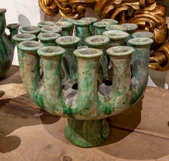 1990s Green Glazed Ceramic Candlestick