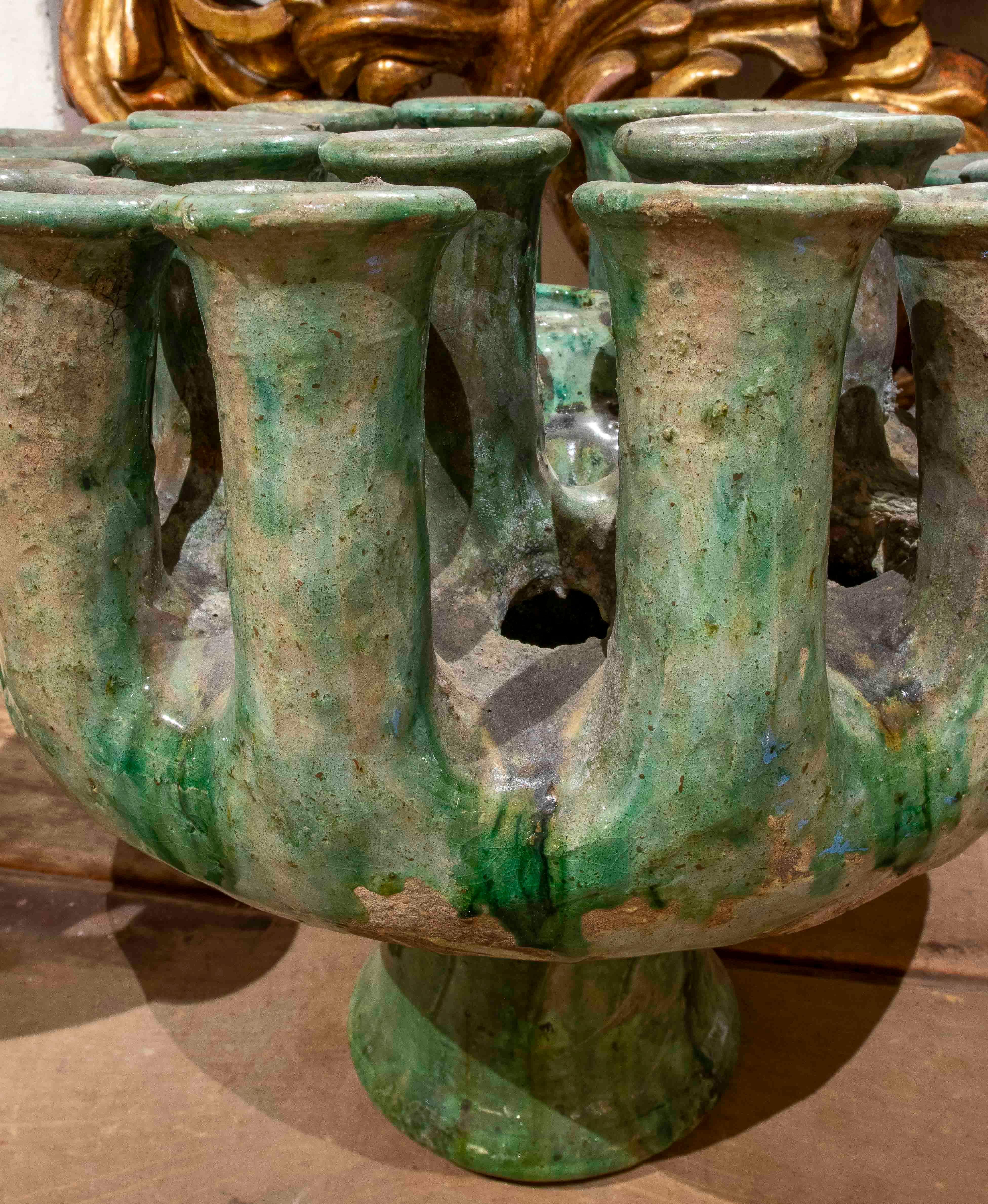 XX secolo Candeliere in ceramica smaltata verde del 1990 in vendita