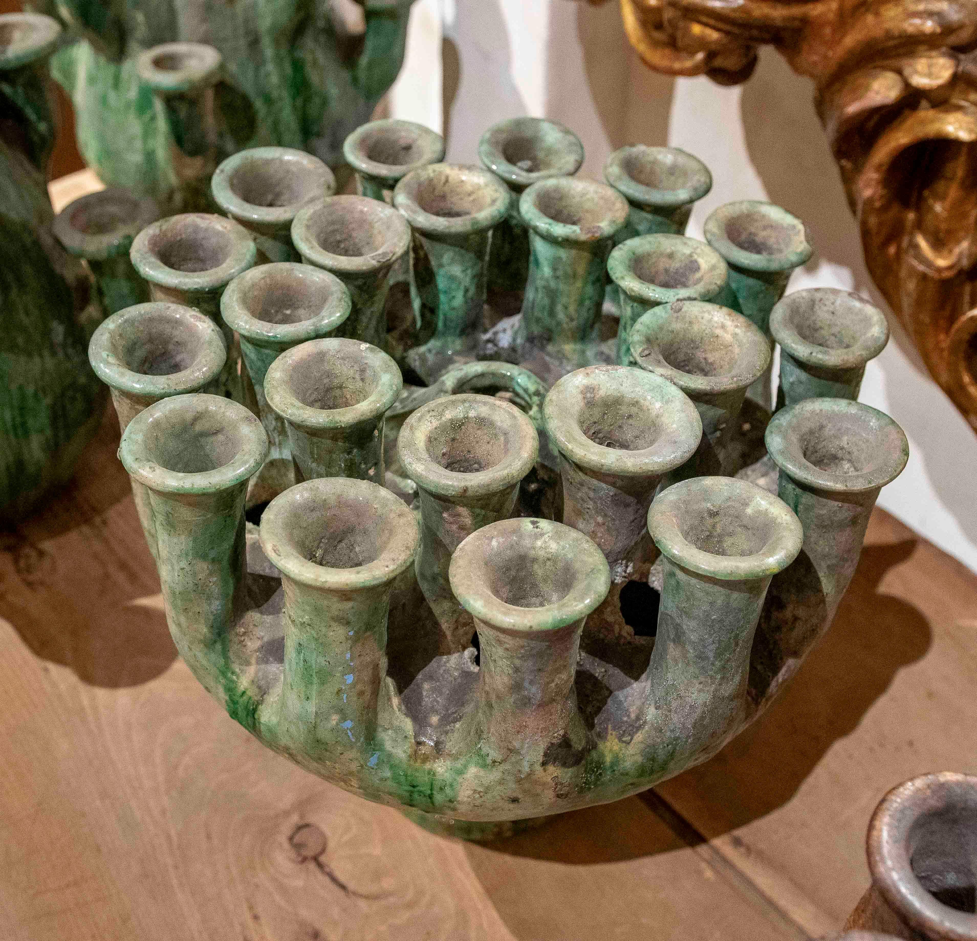 Ceramica Candeliere in ceramica smaltata verde del 1990 in vendita