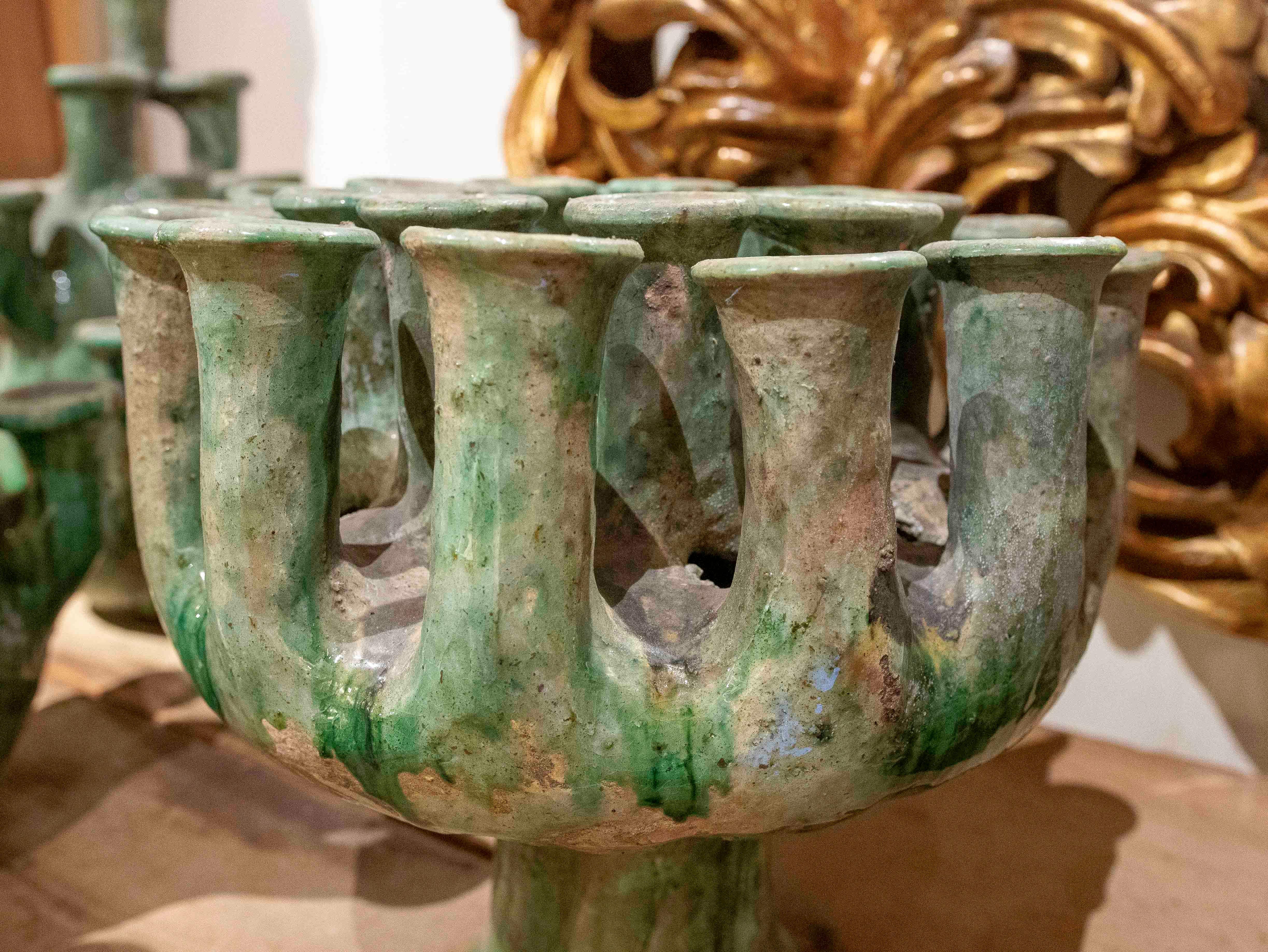 Candeliere in ceramica smaltata verde del 1990 in vendita 2