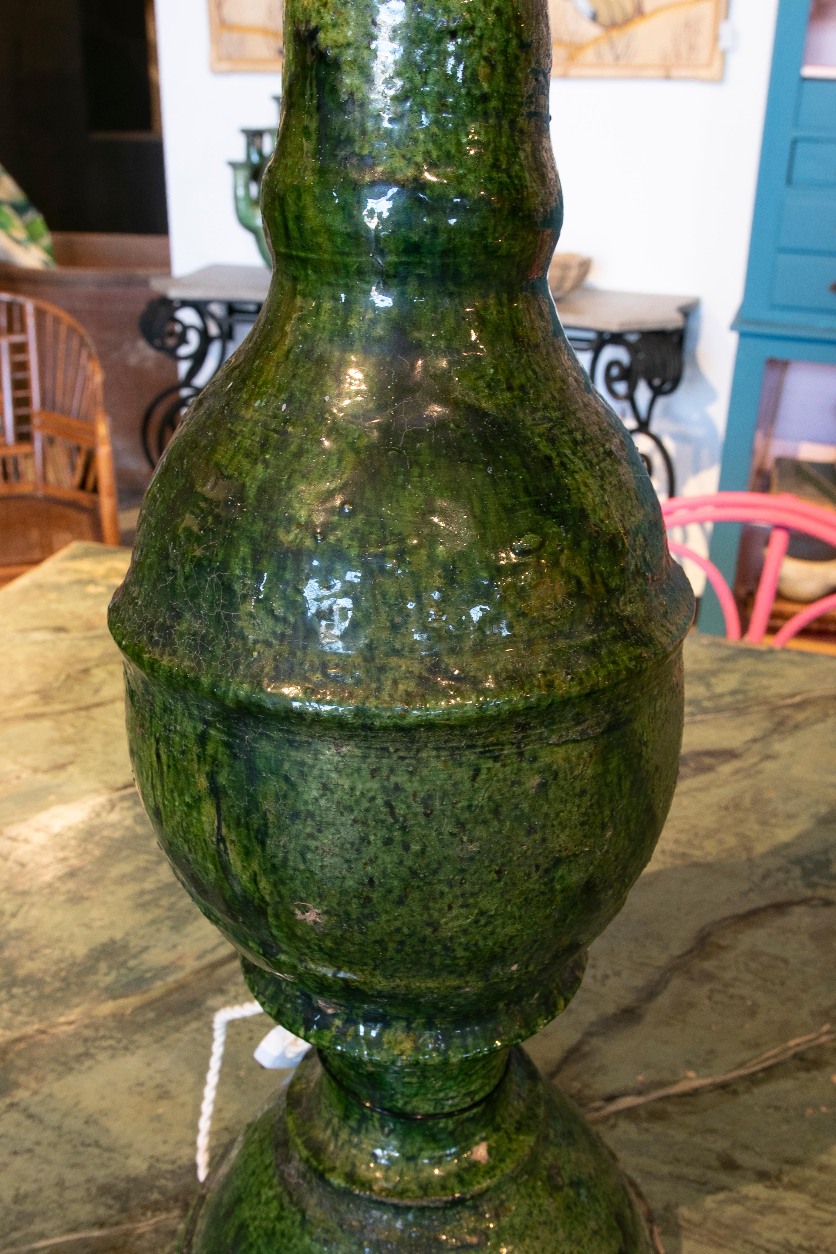 1990s Green Glazed Ceramic Table Lamp 6