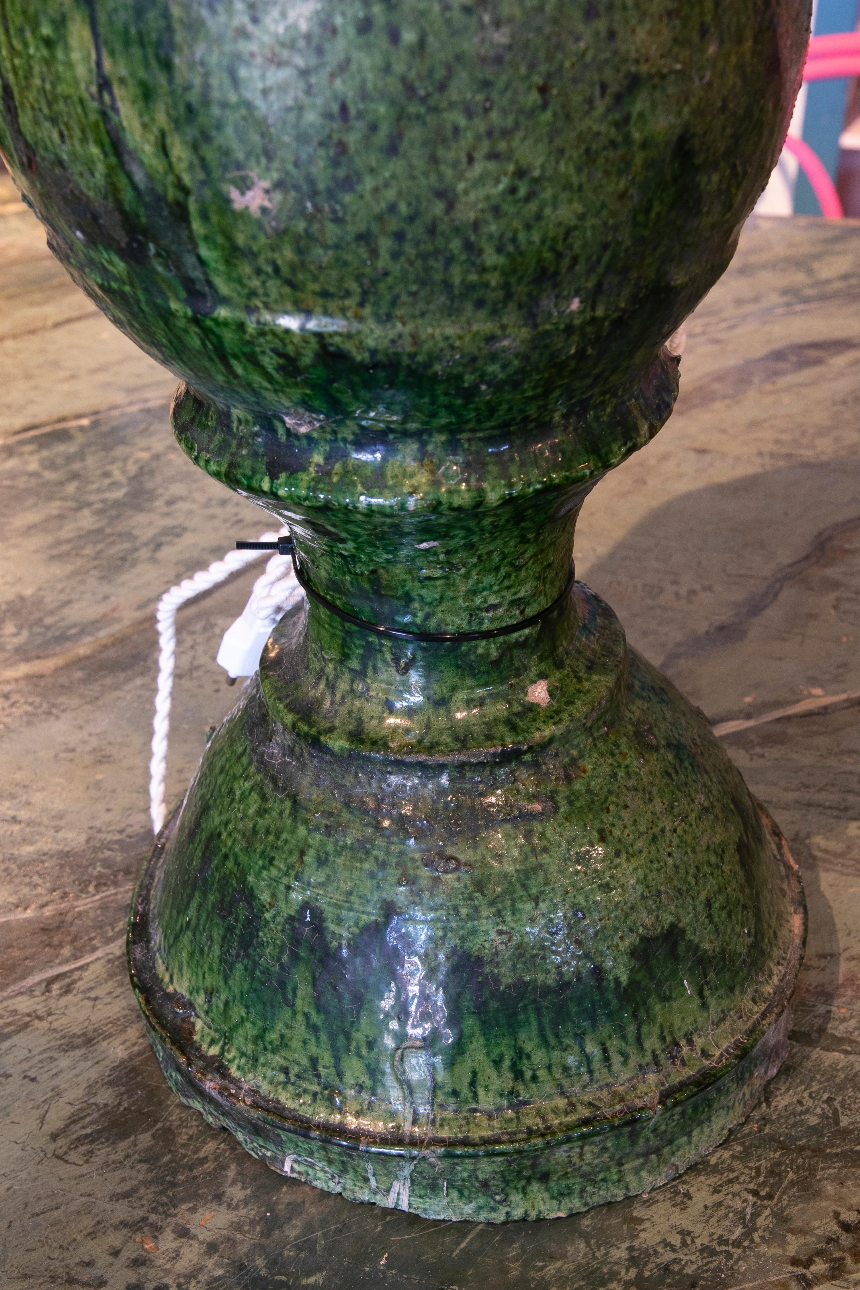 1990s Green Glazed Ceramic Table Lamp 7