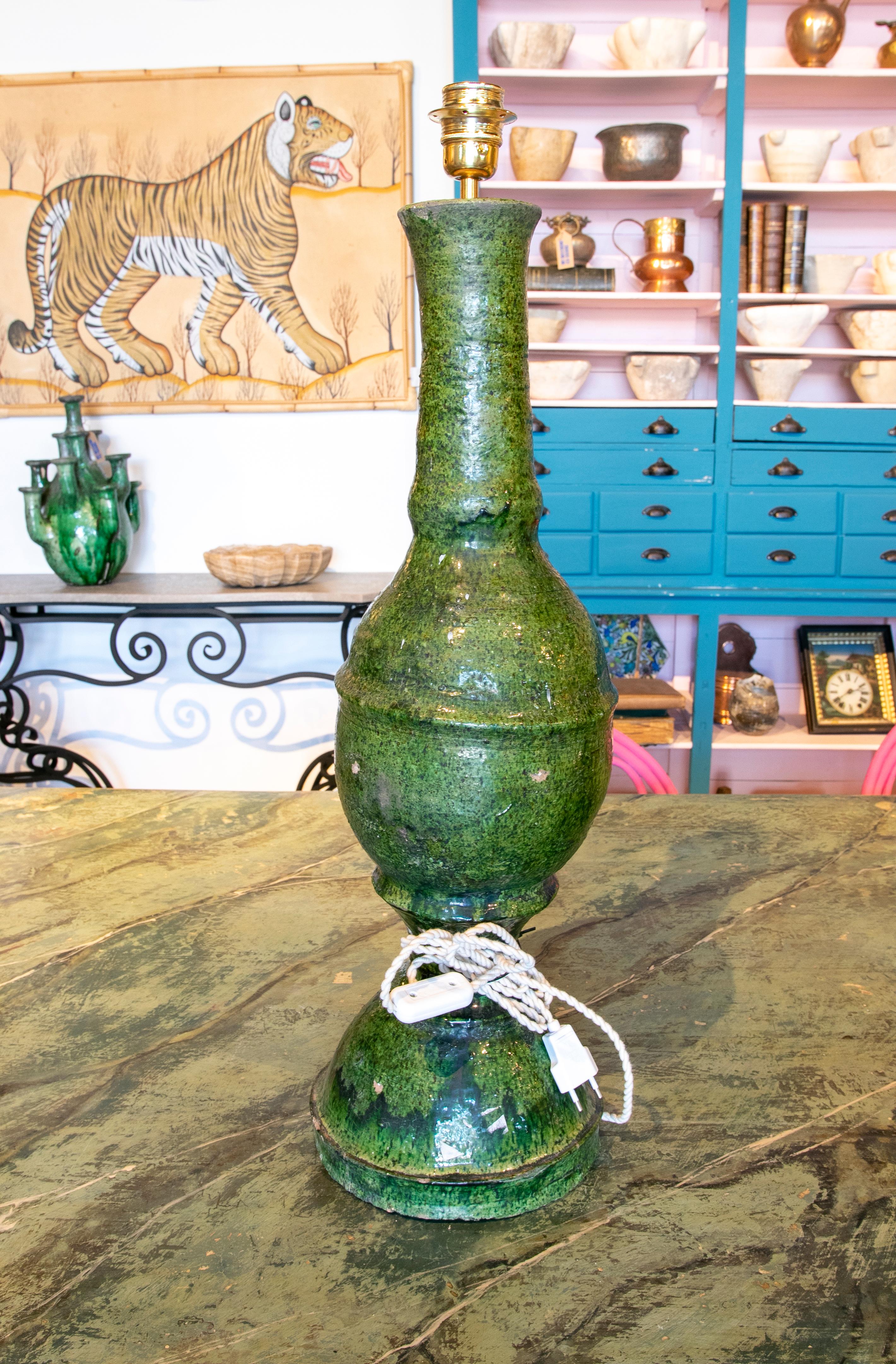 20th Century 1990s Green Glazed Ceramic Table Lamp