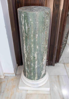 1990s Green Marble Column/Cylindrical Base on a White Marble Base