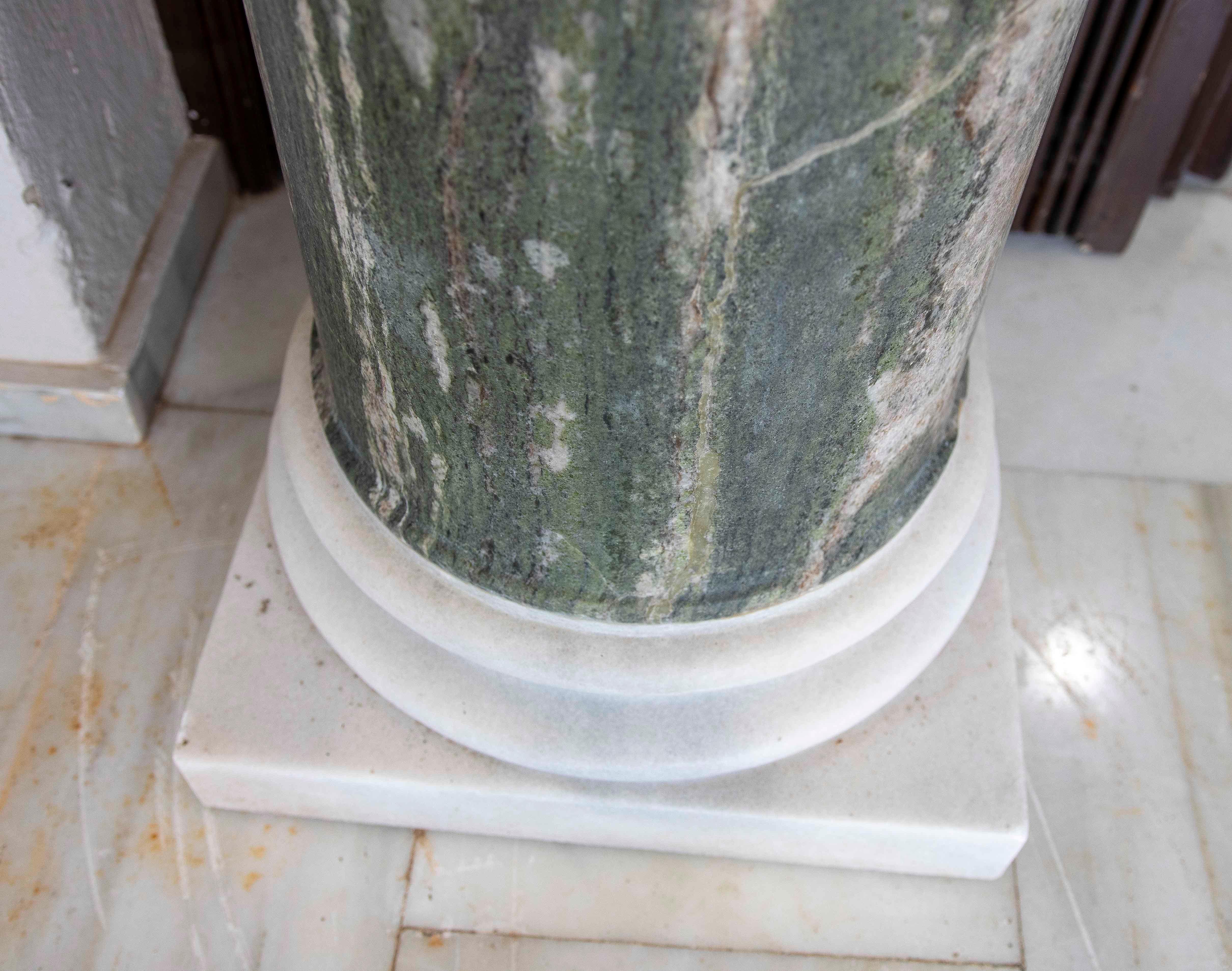 1990s Green Marble Column/Cylindrical Base on a White Marble Base For Sale 1