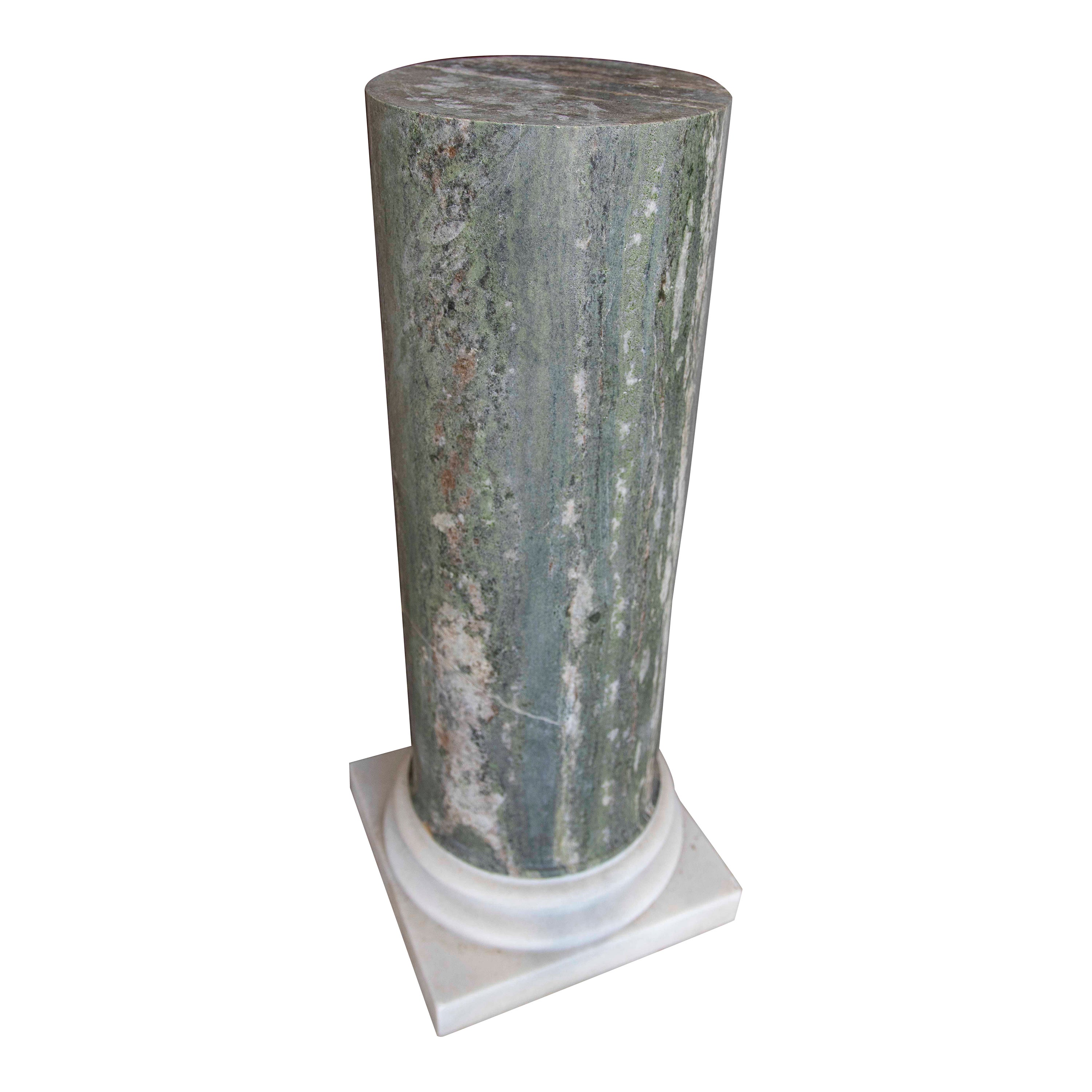 1990s Green Marble Column/Cylindrical Base on a White Marble Base For Sale