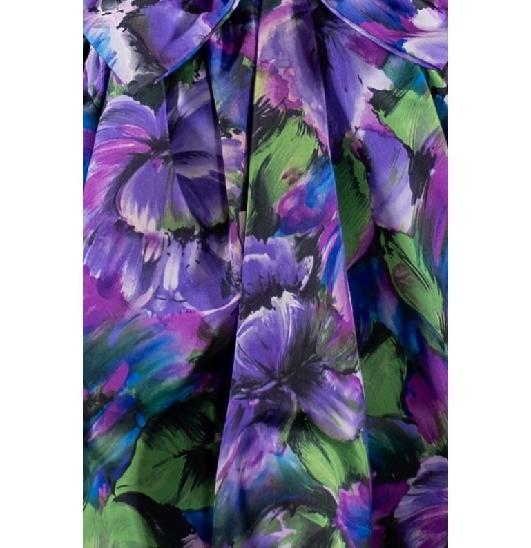 1990S Green & Purple Floral Polyester Taffeta Strapless Mini  Dress With Front For Sale 5