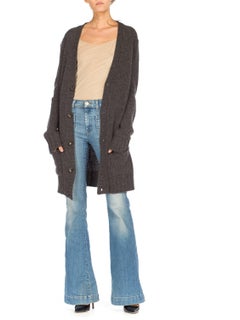 1990er DOLCE & GABBANA Dunkelgrauer Wollstrickpullover in Übergröße Strickjacke