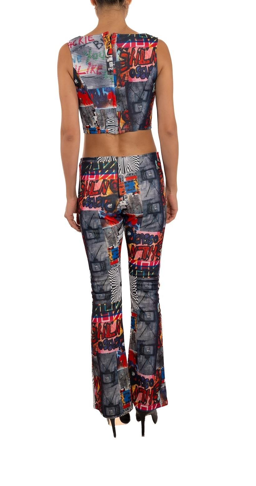 1990S Ensemble imprimé en polyester gris multicolore Pour femmes en vente