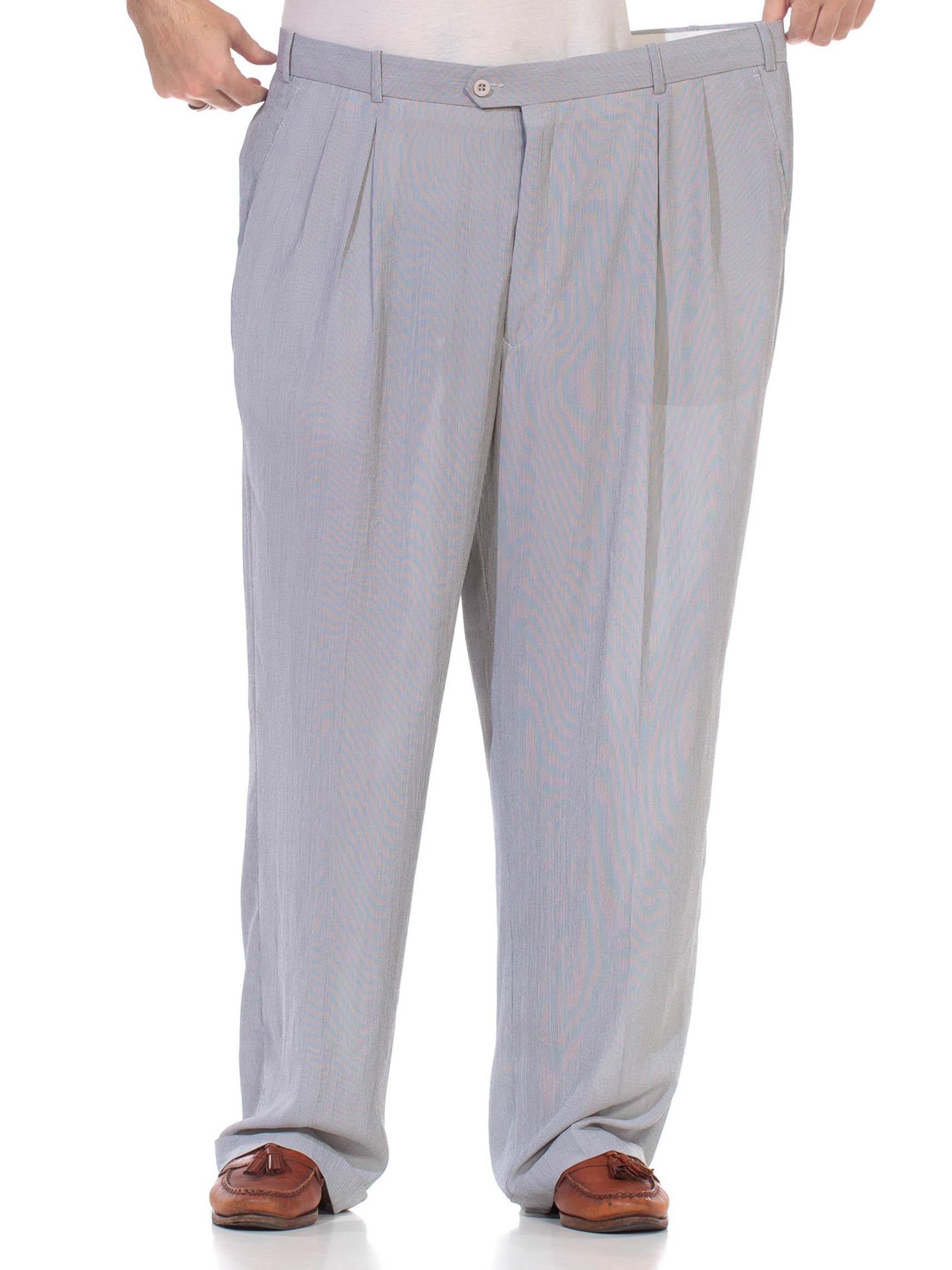 Gray 1990S Grey Polyester Rat Pack Style Men's Very Lightweight Crepe Pants For Sale