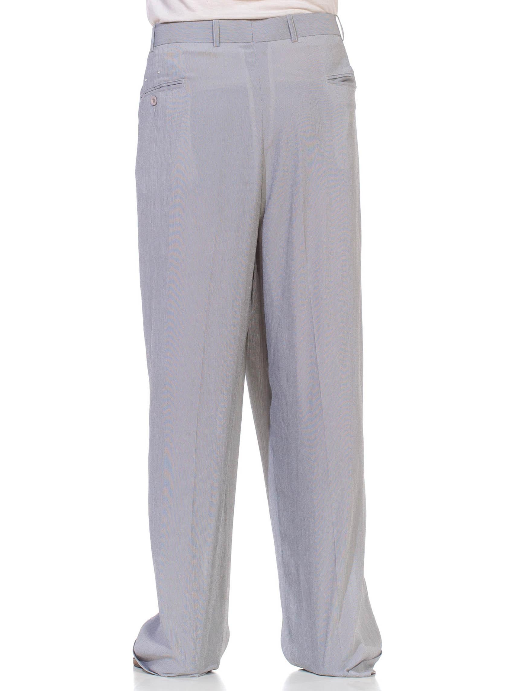 1990S Grey Polyester Rat Pack Style Men's Very Lightweight Crepe Pants For Sale 1