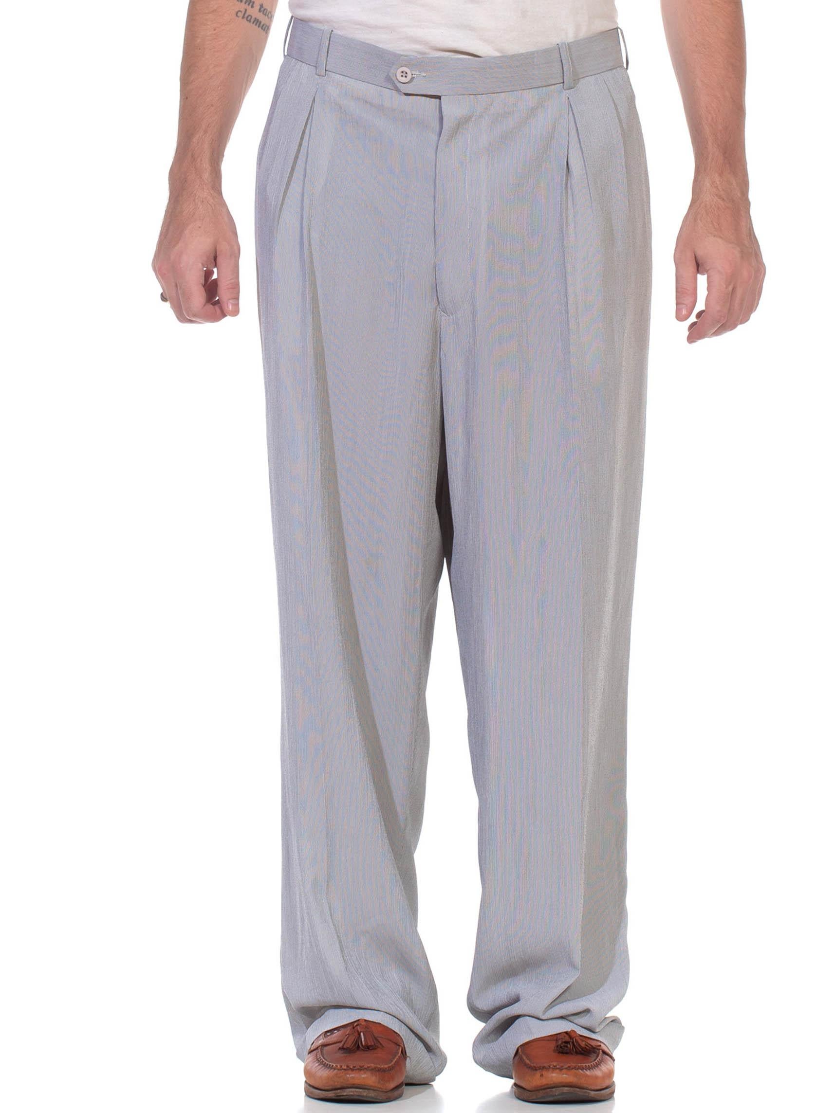 1990S Grey Polyester Rat Pack Style Men's Very Lightweight Crepe Pants For Sale 2