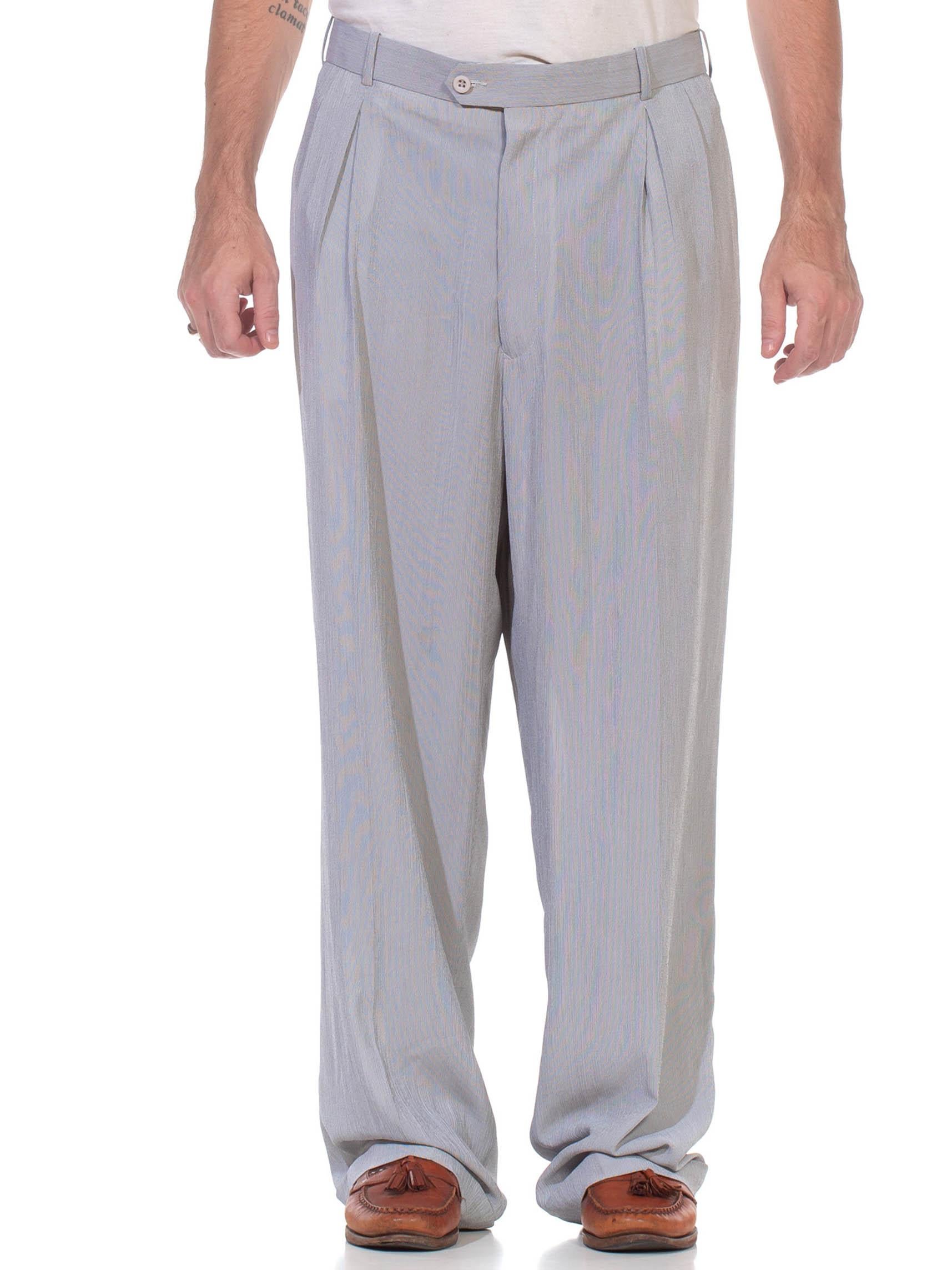 1990S Grey Polyester Rat Pack Style Men's Very Lightweight Crepe Pants For Sale 3