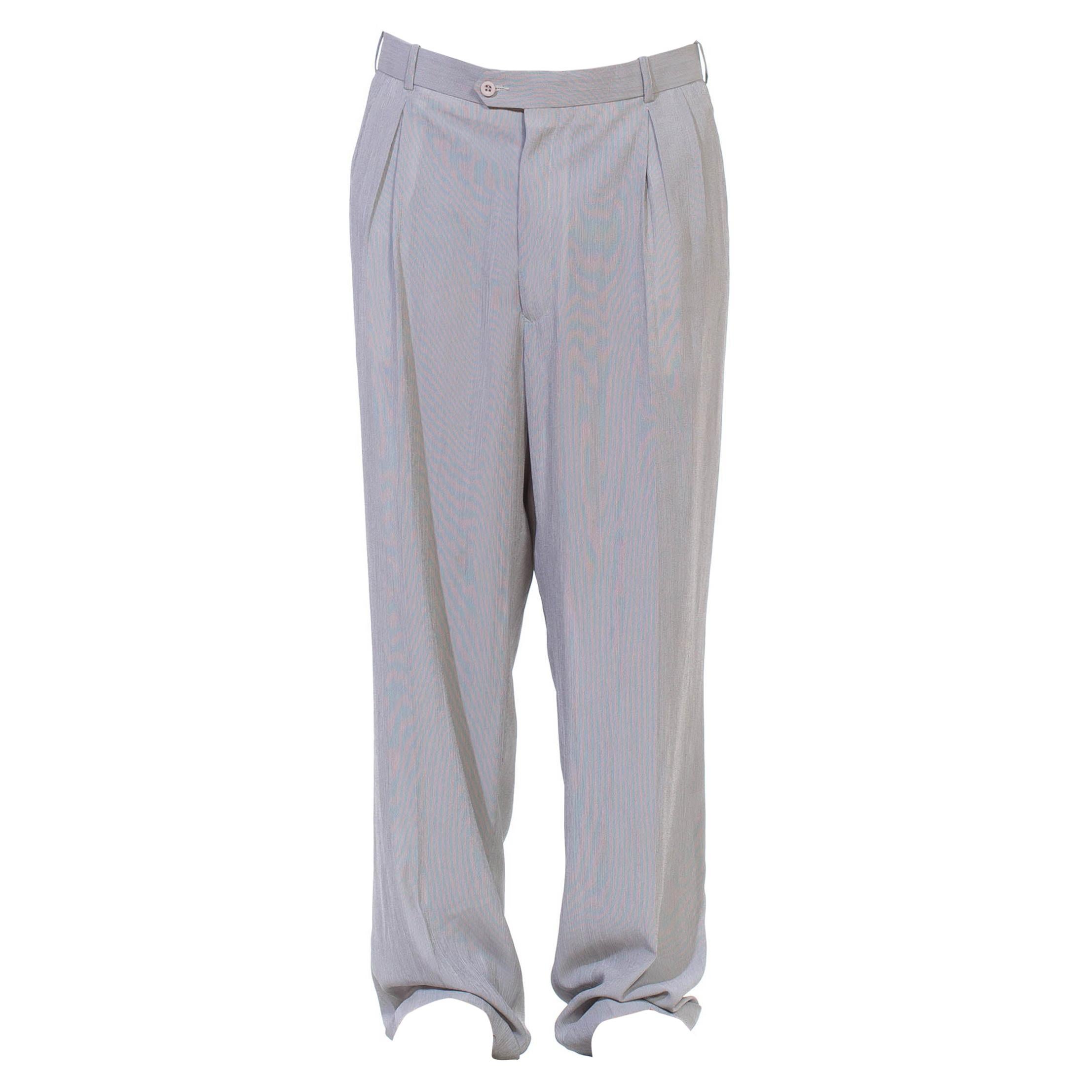 1990S Grey Polyester Rat Pack Style Men's Very Lightweight Crepe Pants For Sale