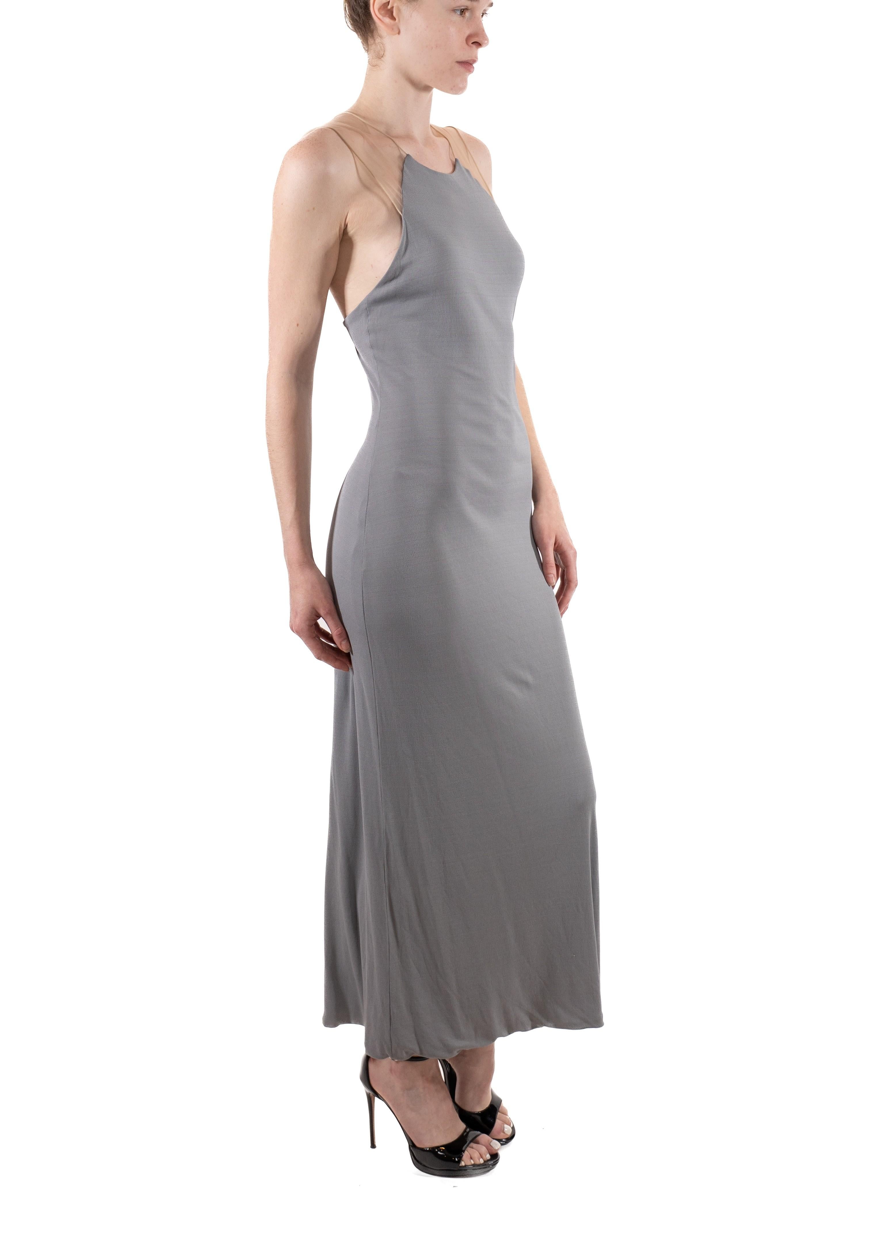 1990S Vestido minimalista de punto de seda y rayón gris en venta 3