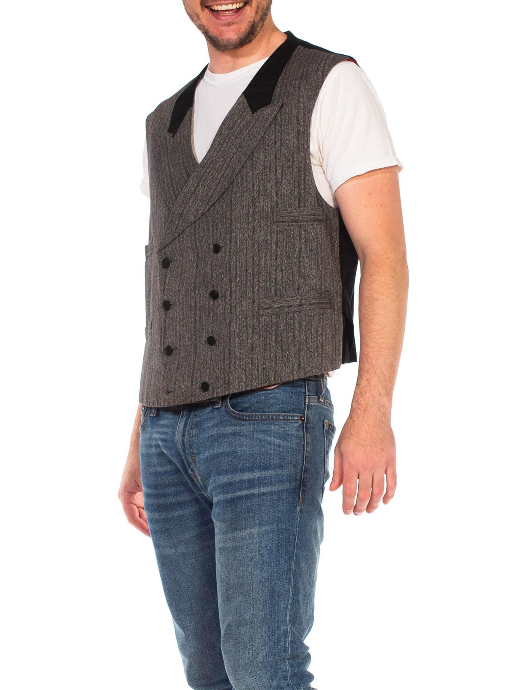 Black 1990S Grey Wool Men's Art Deco Gangster Throwback Vest