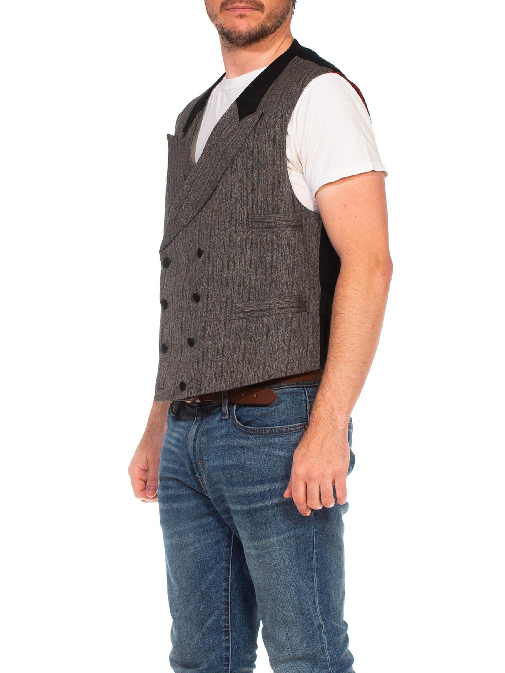 1990S Grey Wool Men's Art Deco Gangster Throwback Vest In Excellent Condition In New York, NY