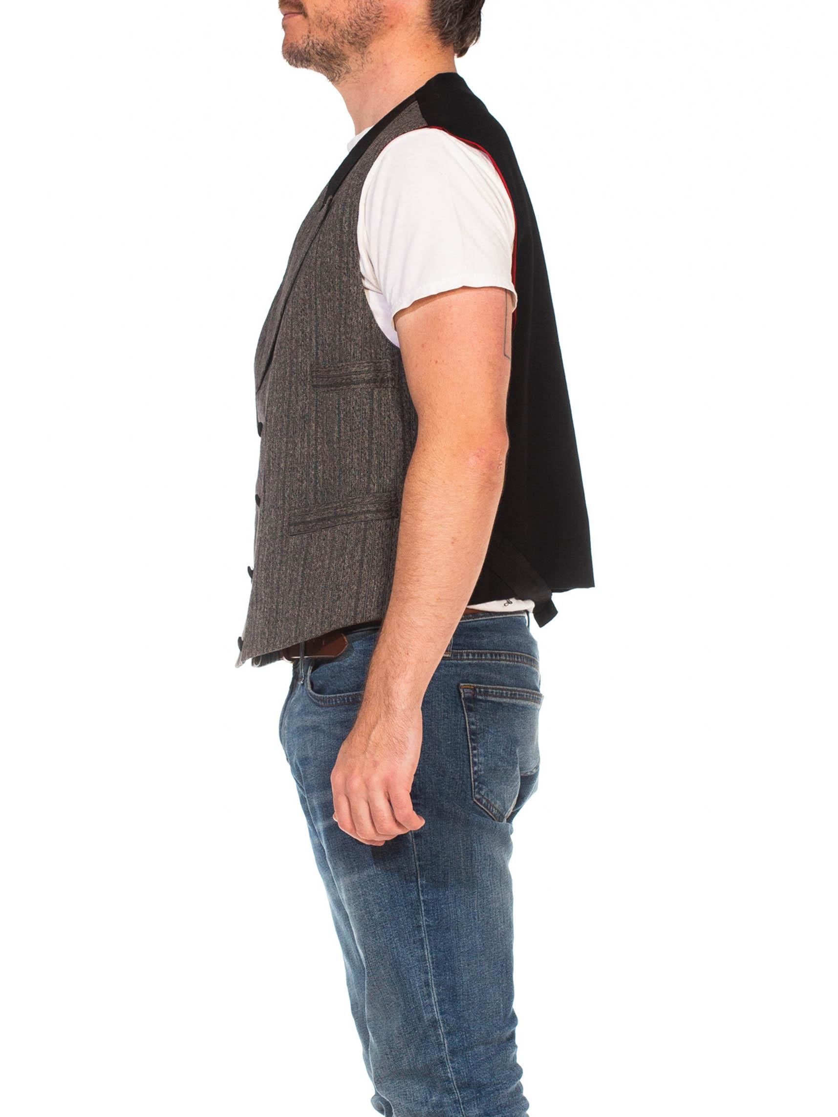 1990S Grey Wool Men's Art Deco Gangster Throwback Vest 3
