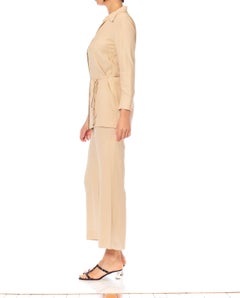 1990S GUCCI Beige Acetate & Rayon Crepe Back Satin Pant Wrap Blouse Ensemble To