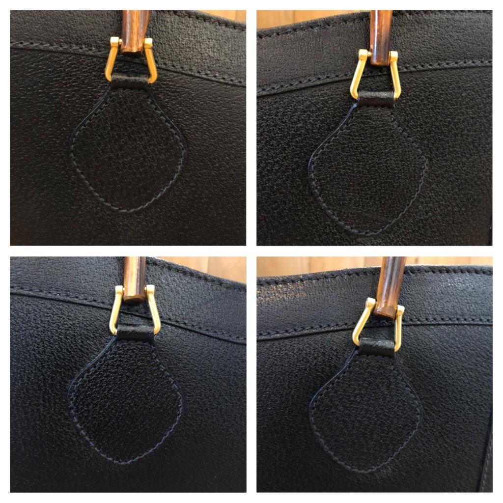 1990s GUCCI Negro Cuero Bambú Tote Princesa Diana Tote en Bueno Estado en Bangkok, TH