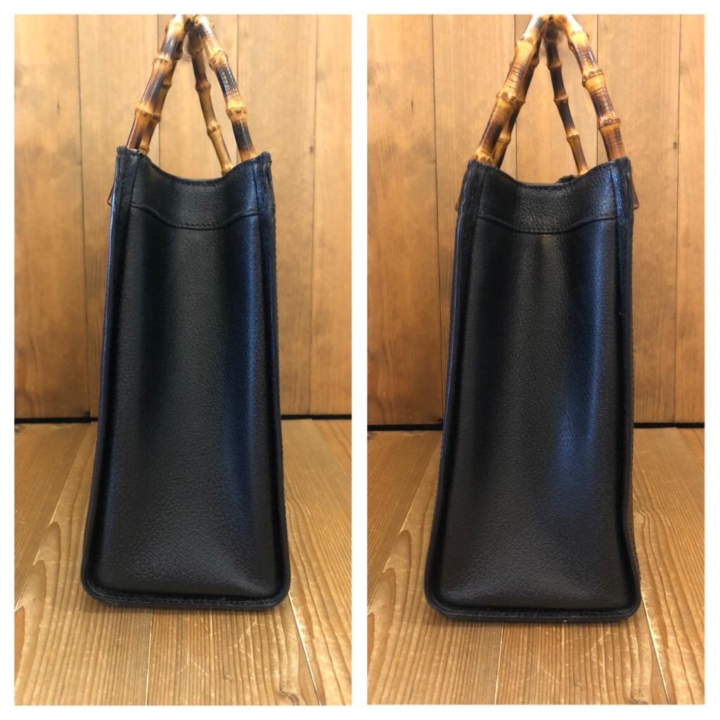 1990s GUCCI Negro Cuero Bambú Tote Princesa Diana Tote 2