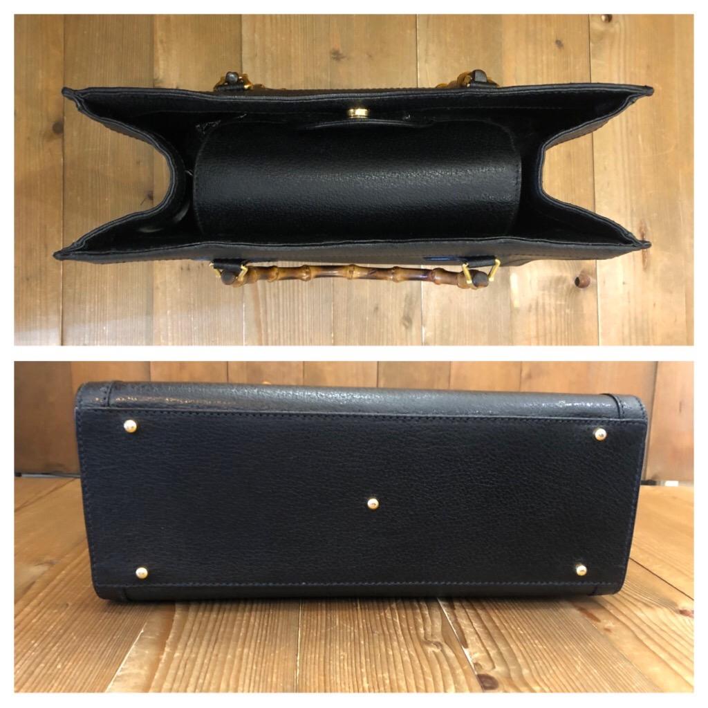 1990s GUCCI Negro Cuero Bambú Tote Princesa Diana Tote 4
