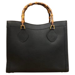 1990s GUCCI Black Leather Bamboo Tote Princess Diana Tote