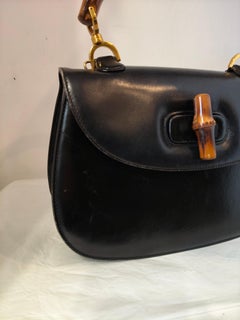 Gucci 1990s Vintage Black Bamboo Handle Unisex Shoulder Bag