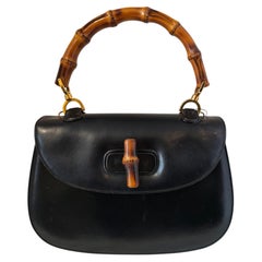 Gucci 1990s Vintage Black Bamboo Handle Unisex Shoulder Bag