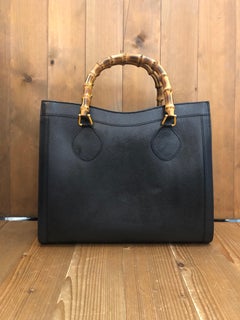 1990s Gucci Black Leather Bamboo Tote Diana Tote (Medium)