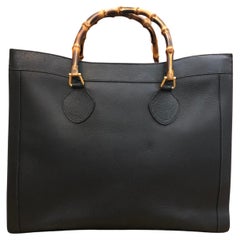 Vintage GUCCI Diana Tote Bamboo Tote Bag Leather Black (Large)