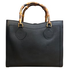 1990s GUCCI Black Leather Bamboo Tote Princess Diana Tote
