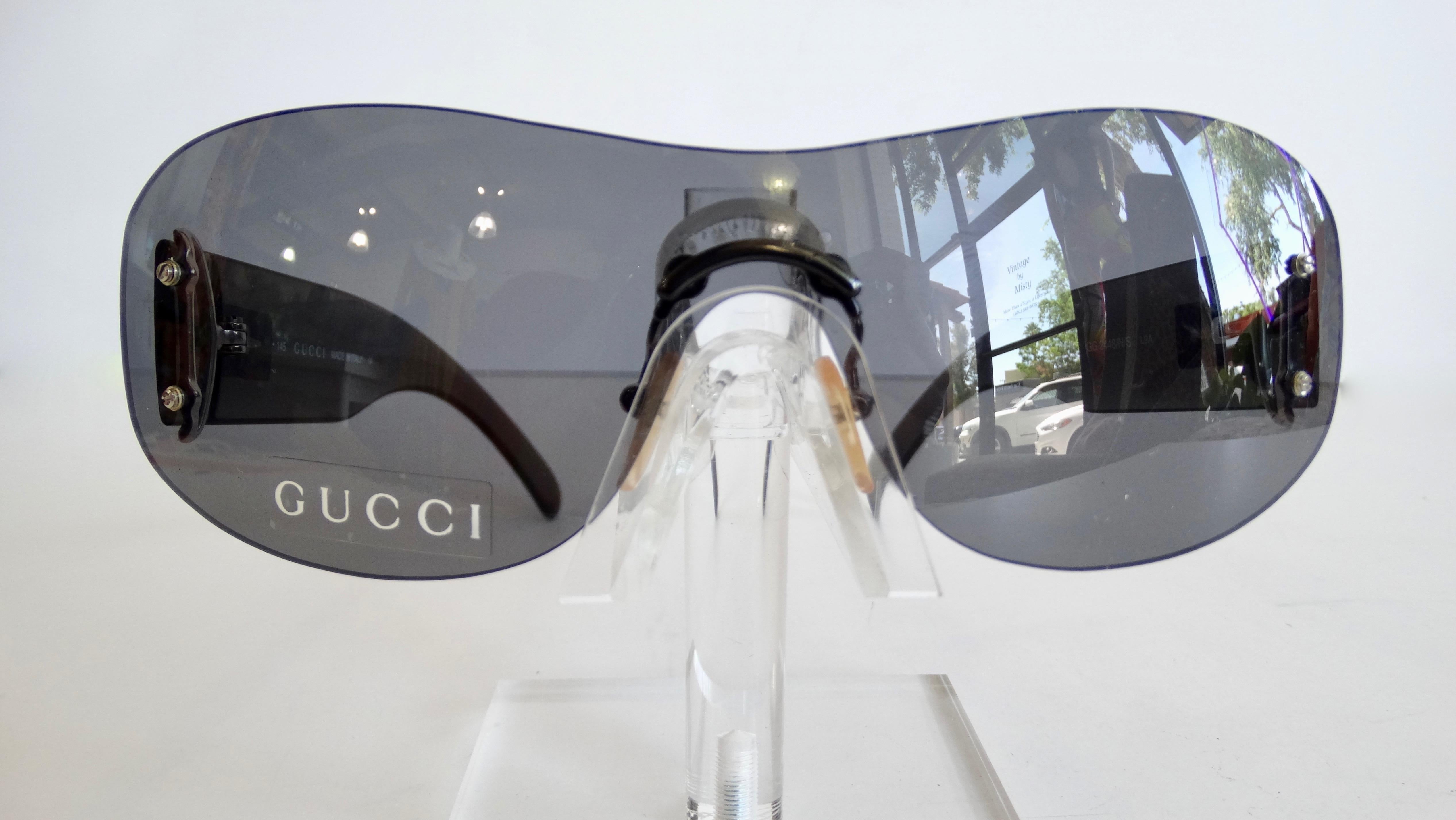 Gucci 1990s Black Rimless Shield Sunglasses 2