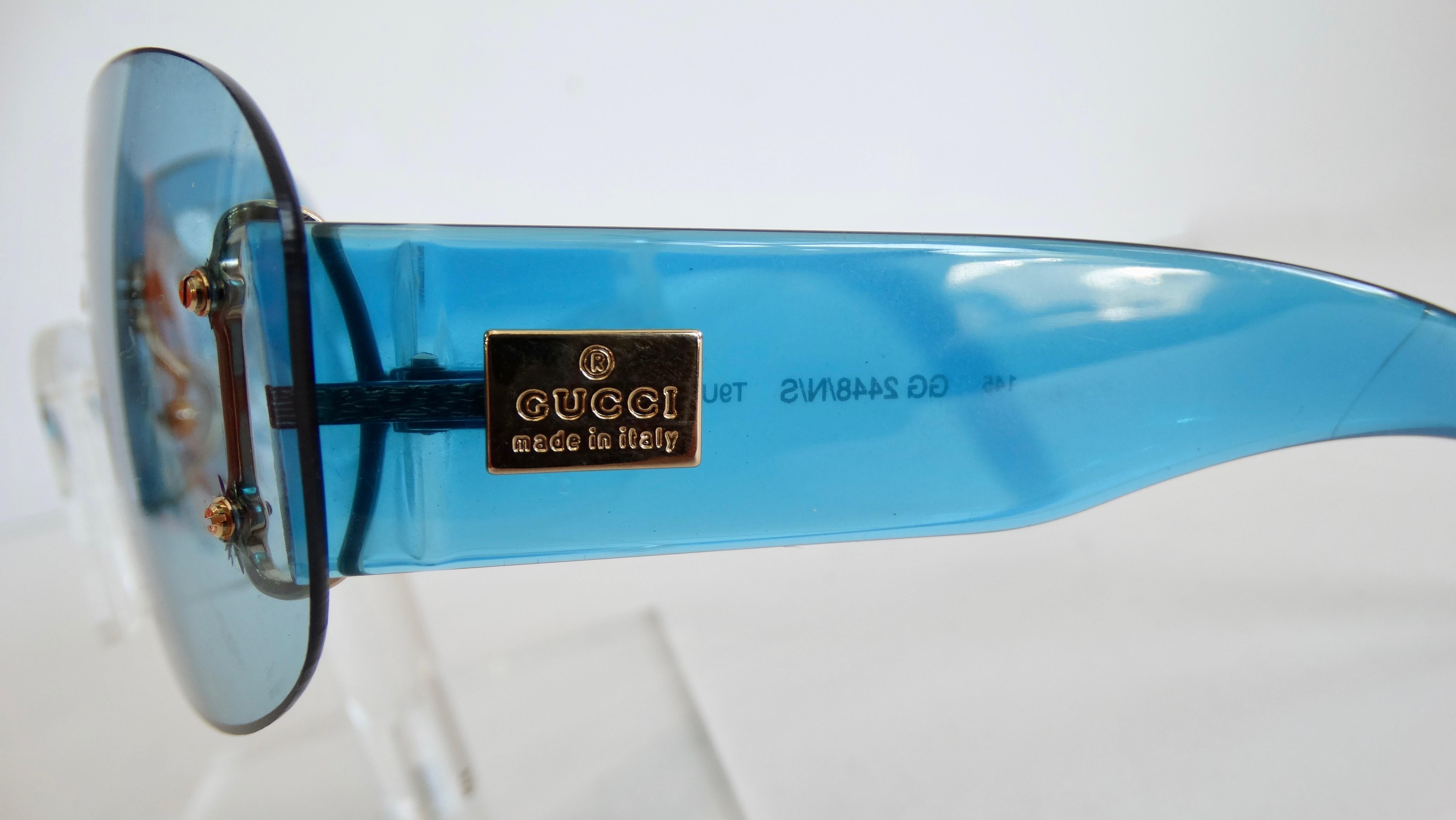 Gucci 1990s Blue Rimless Shield Sunglasses In Good Condition In Scottsdale, AZ