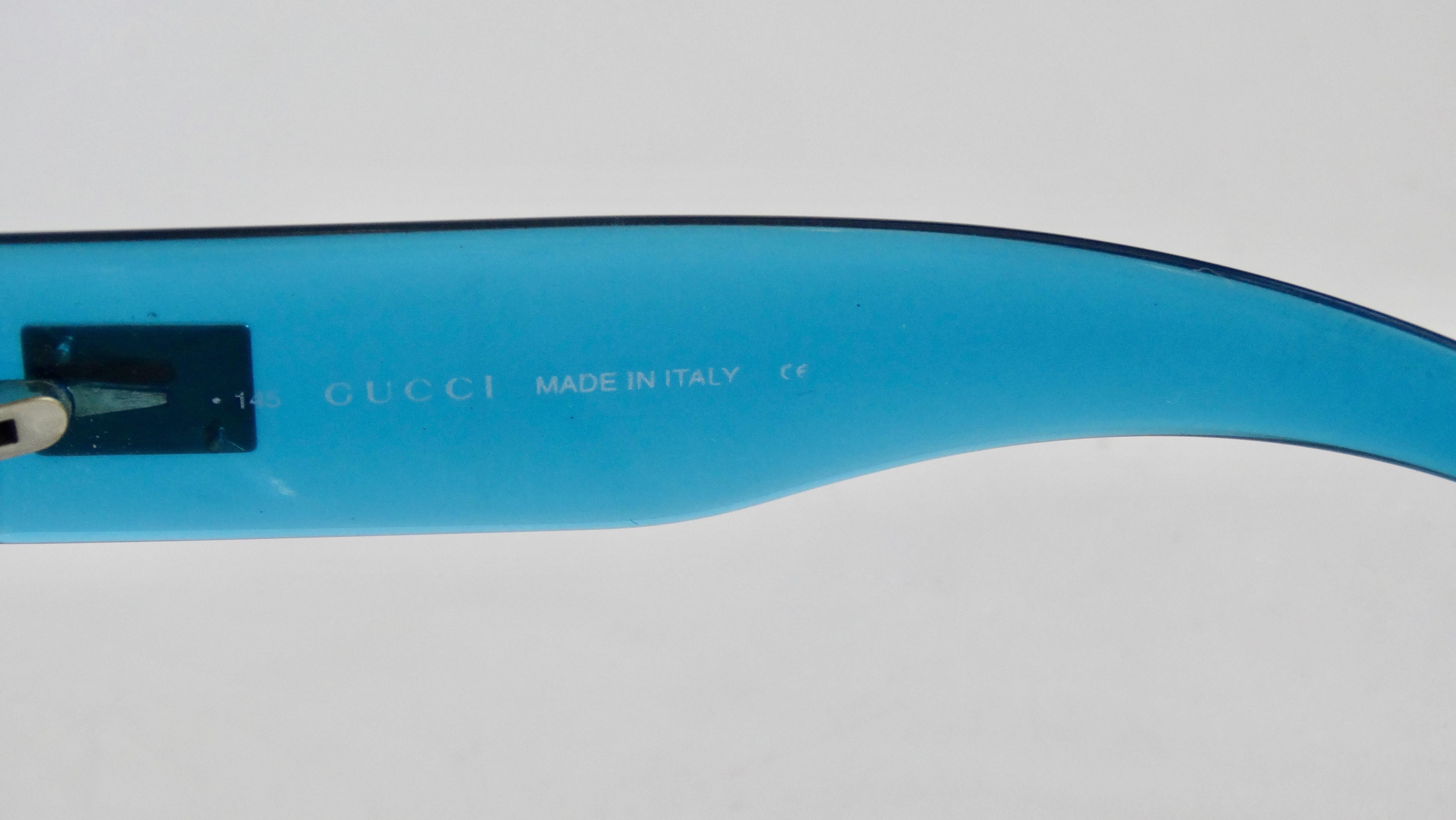 Gucci 1990s Blue Rimless Shield Sunglasses 2