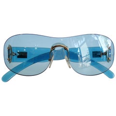 Vintage Gucci 1990s Blue Rimless Shield Sunglasses