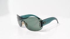 1990s Gucci Blue Tinted Frameless Oversized Shield Sunglasses