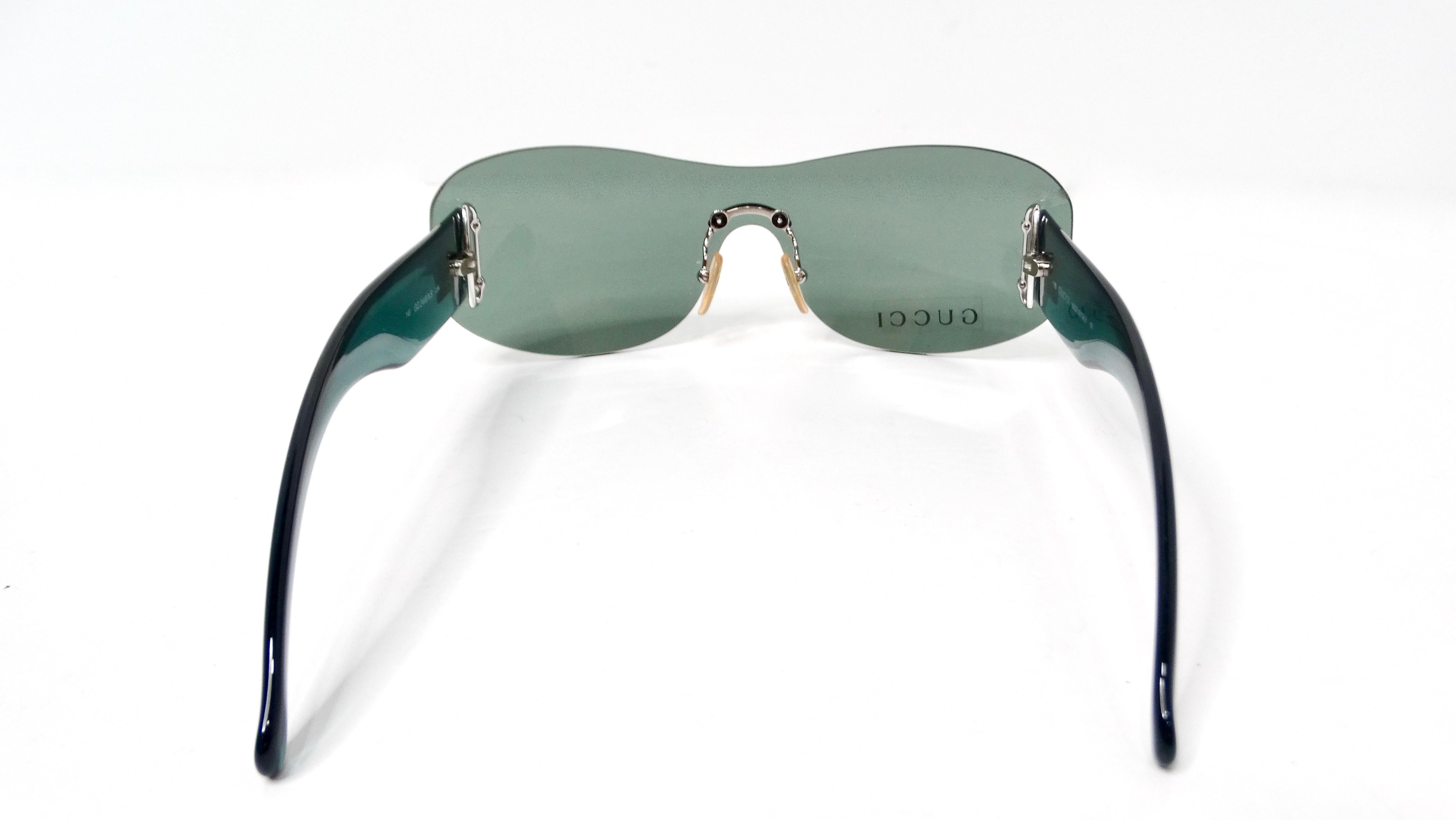 1990er Gucci Blau getönte rahmenlose übergroße Schild-Sonnenbrille Damen im Angebot