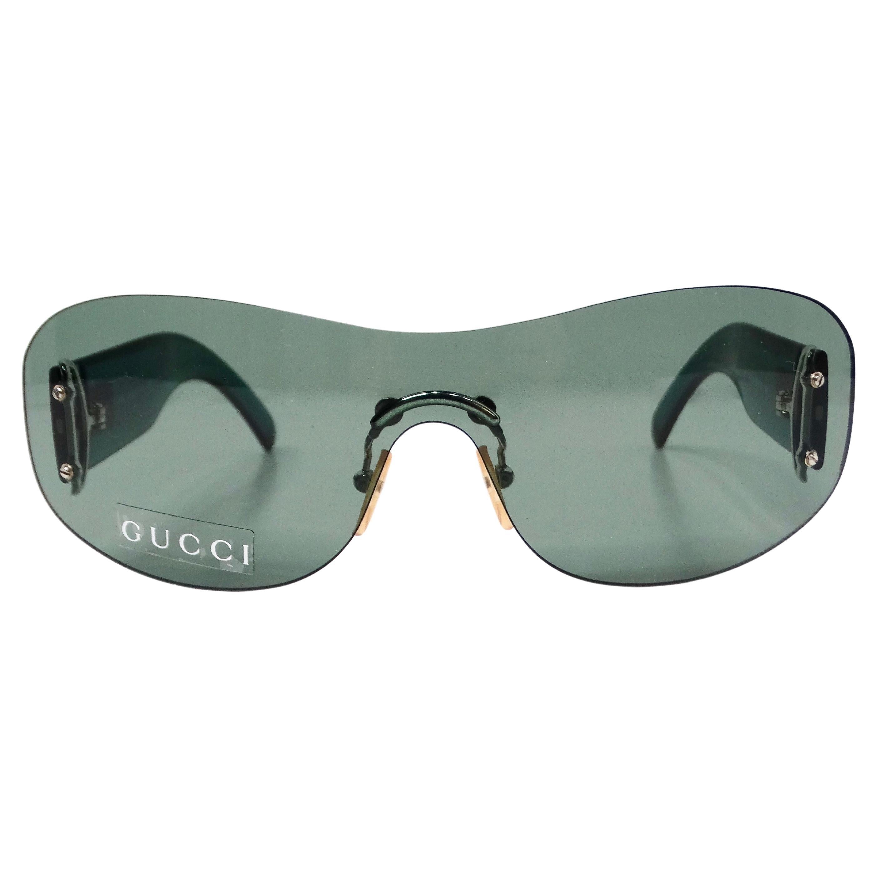 1990 Gucci Blue Tinted Frameless Oversized Shield Sunglasses